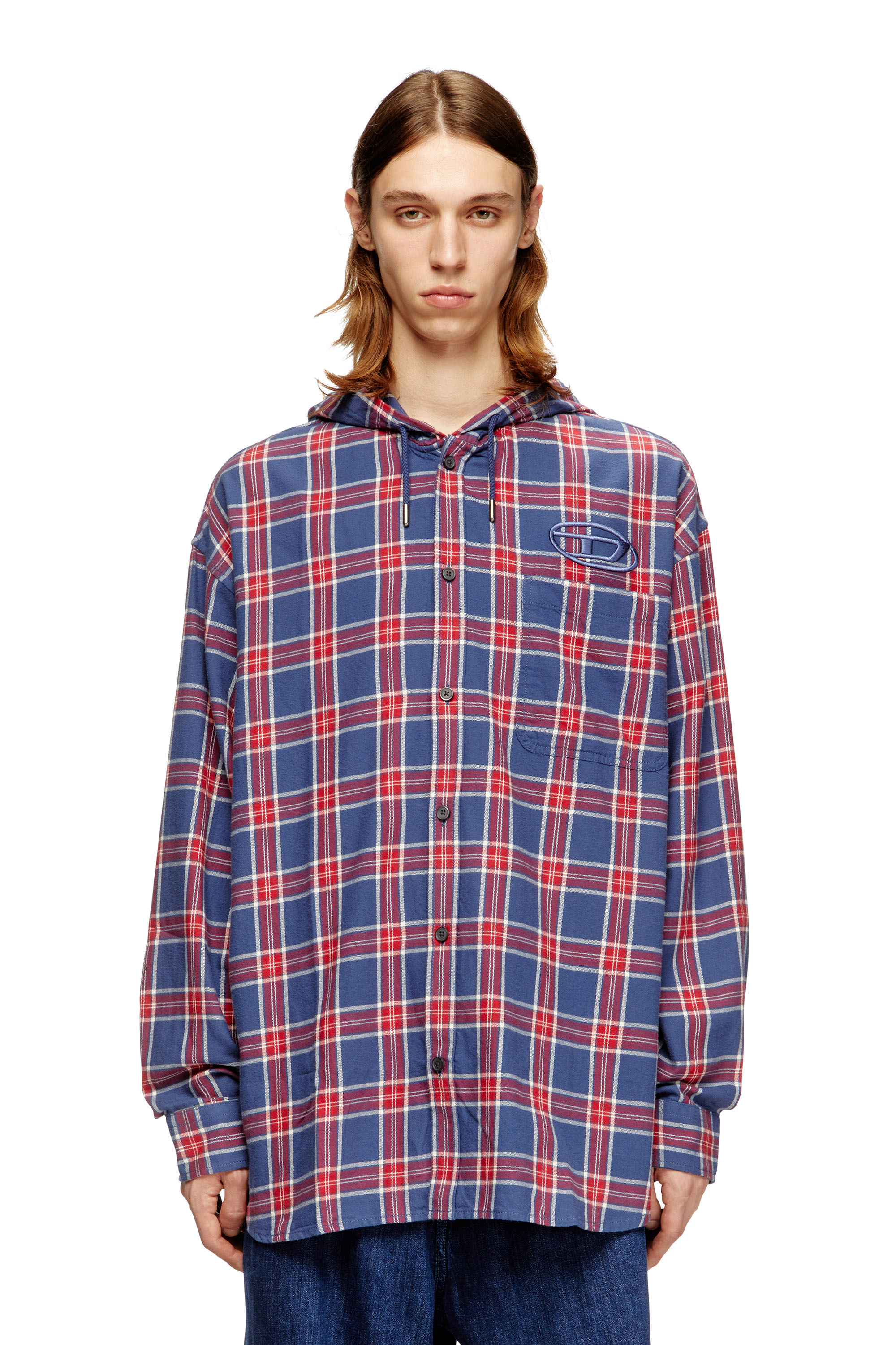 Diesel - S-DEWNY-HOOD-AJFI, Man's Cotton hooded shirt with 3D embroidery in null - 1