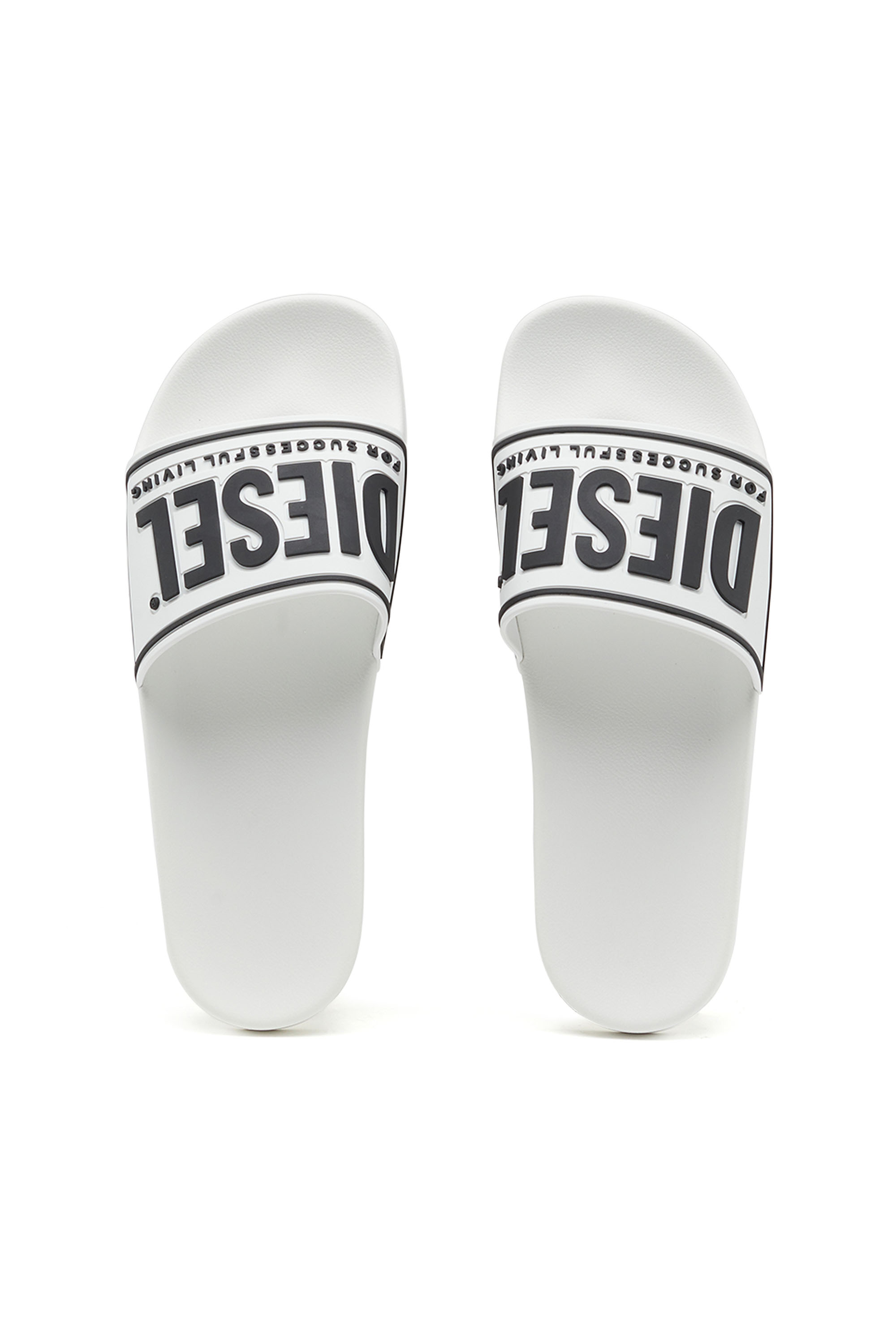 Diesel - SA-MAYEMI CC, Man's Sa-Mayemi-Pool slides with 3D logo in White/Black - 4