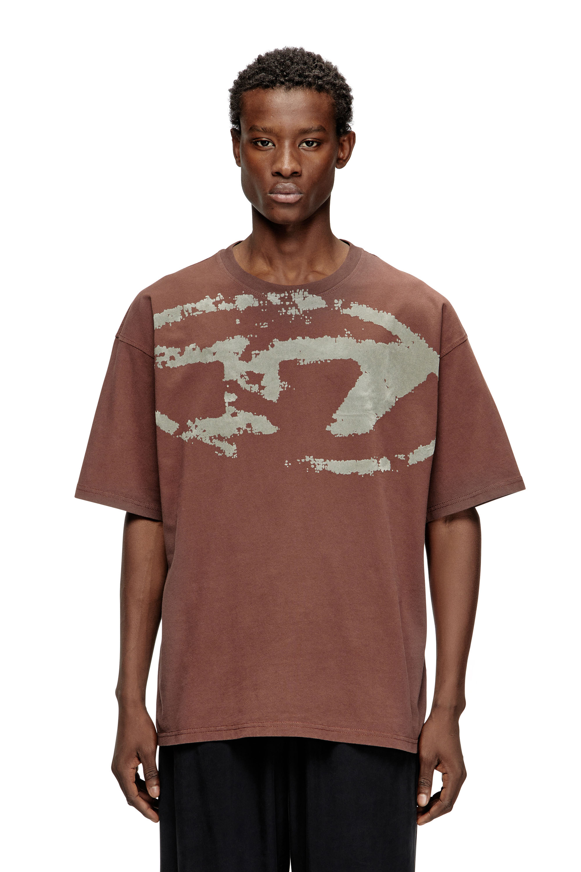 Diesel - T-BOXT-N14, Man's T-shirt with distressed flocked logo in Brown - 1