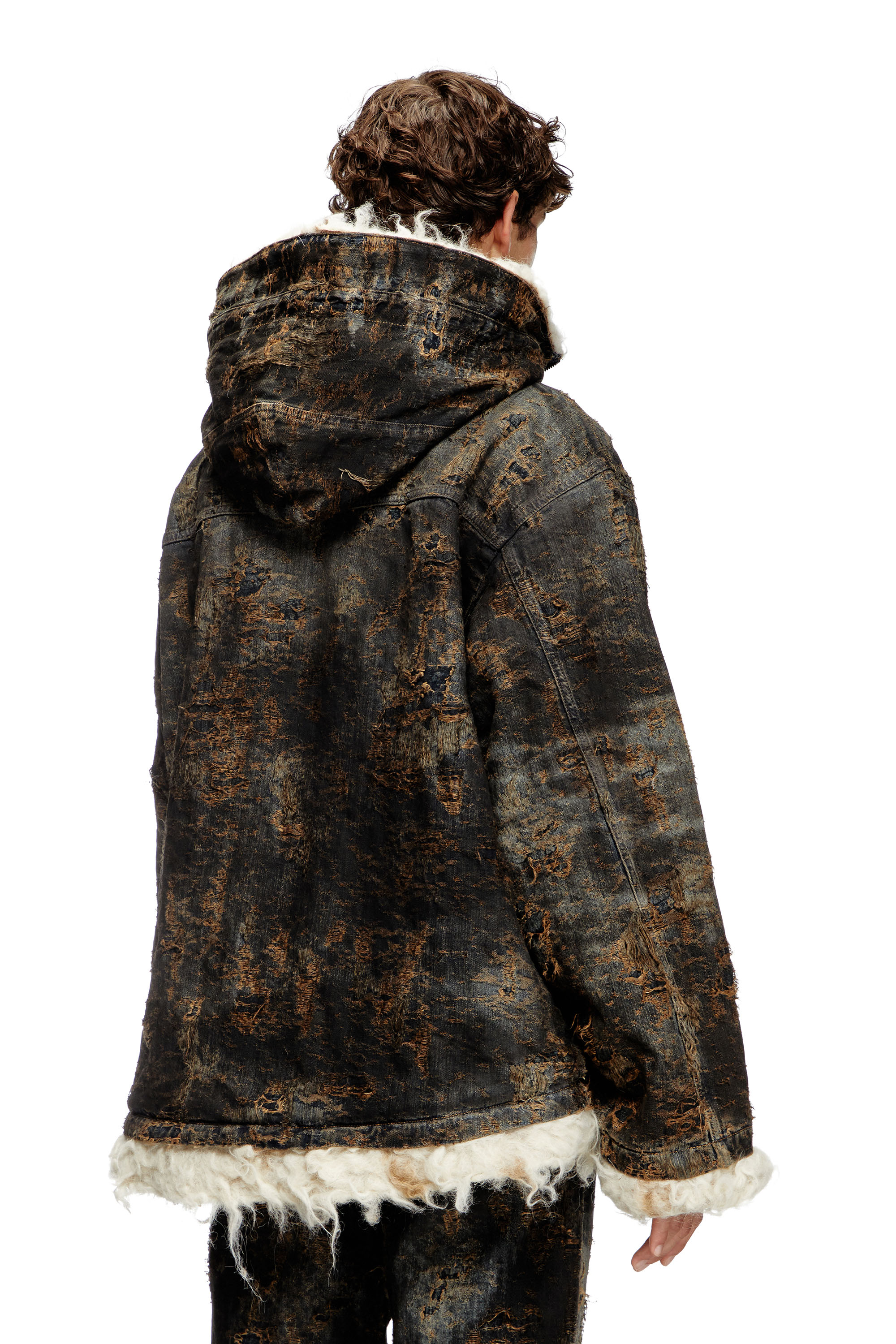 Diesel - D-ARAK-FSF, Unisex's Anorak in coated jacquard denim in Black/Brown - 2