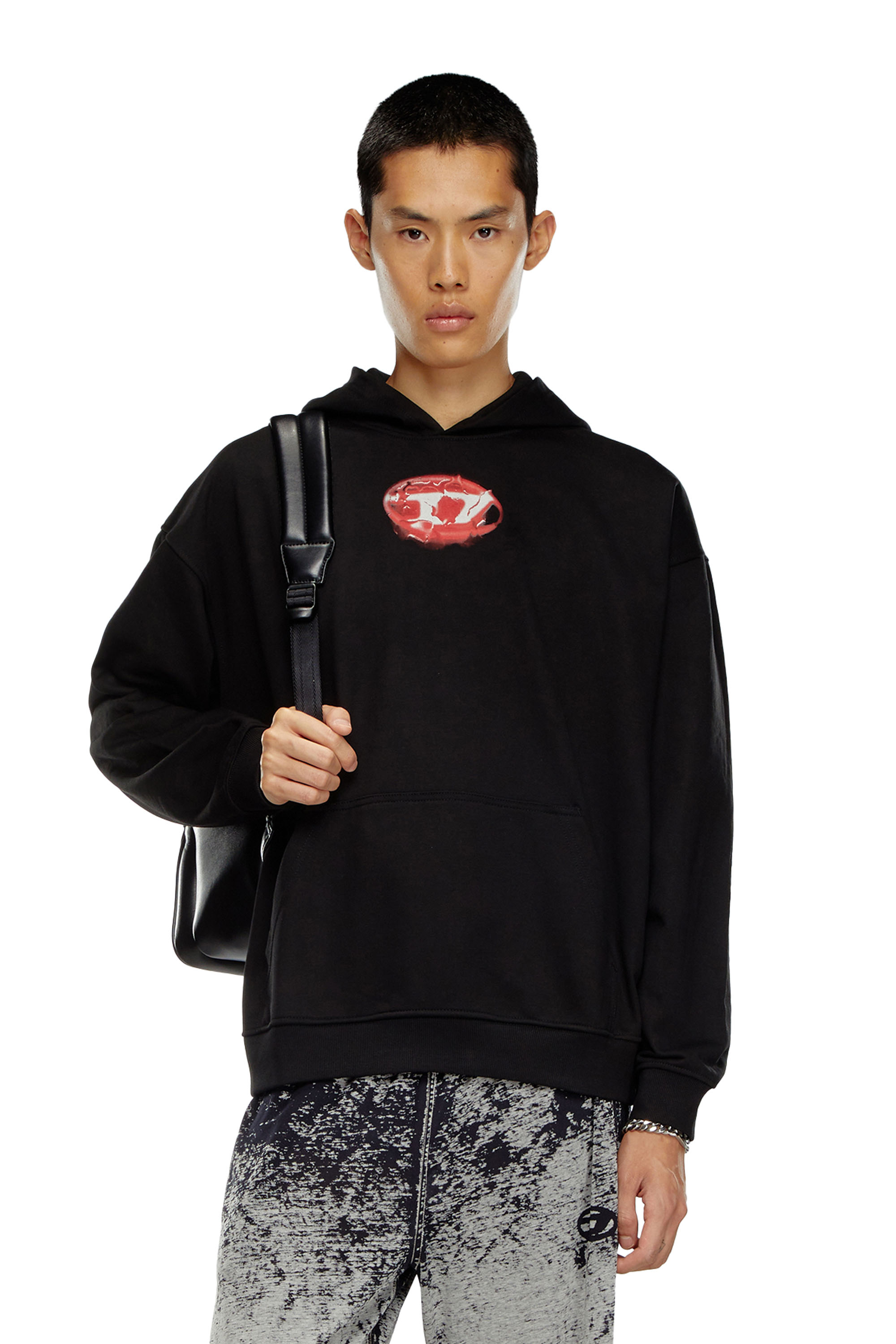 Diesel - S-BOXT-HOOD-K3, Man's Hoodie with water-effect logo print in Black - 1