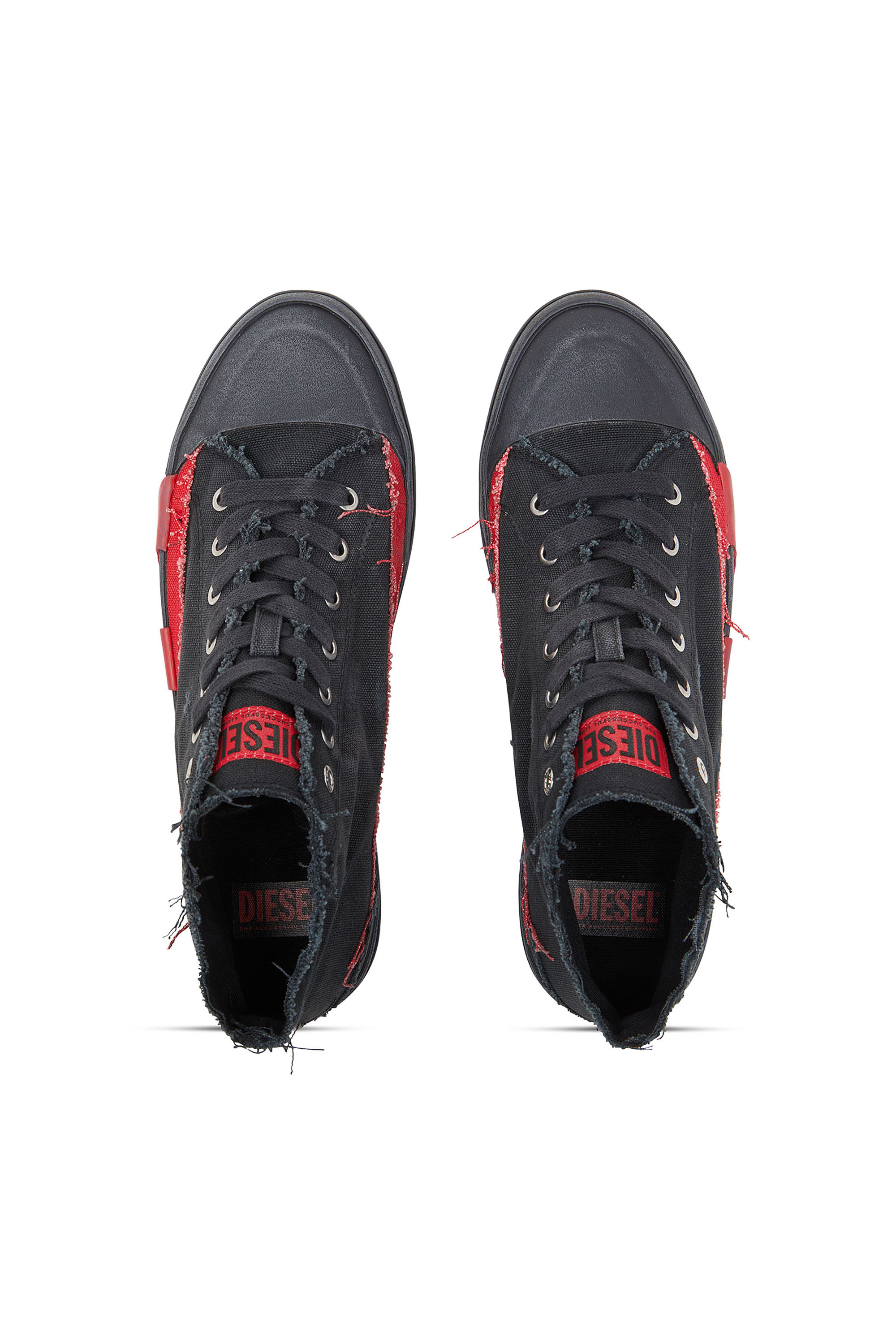 S-D-VERSE MID II, Black/Red Diesel - S-D-VERSE MID II, Man's S-D-Verse-Distressed high-top sneakers in canvas in Black/Red - 4