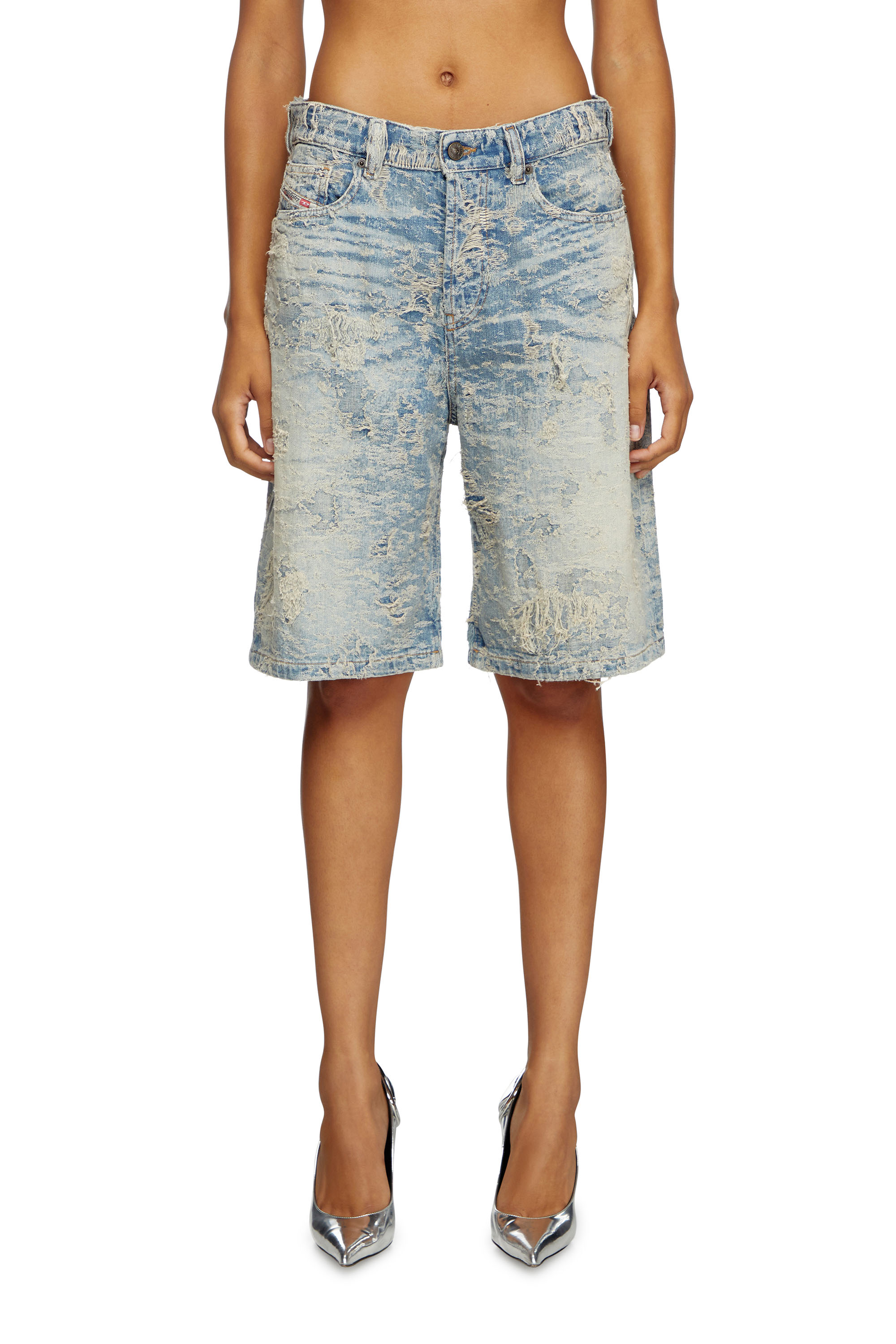 Diesel - DE-SIRE-SHORT-FSF, Woman's Shorts in dirty jacquard denim in Light Blue - 2