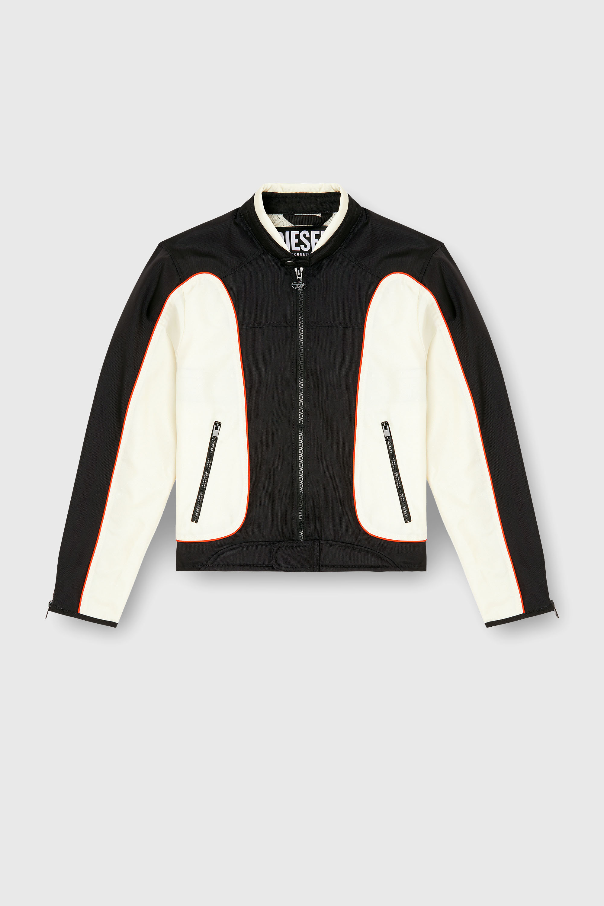 Diesel - J-BLINK-A, Man's Colour-block biker jacket with piping in White/Black - 2