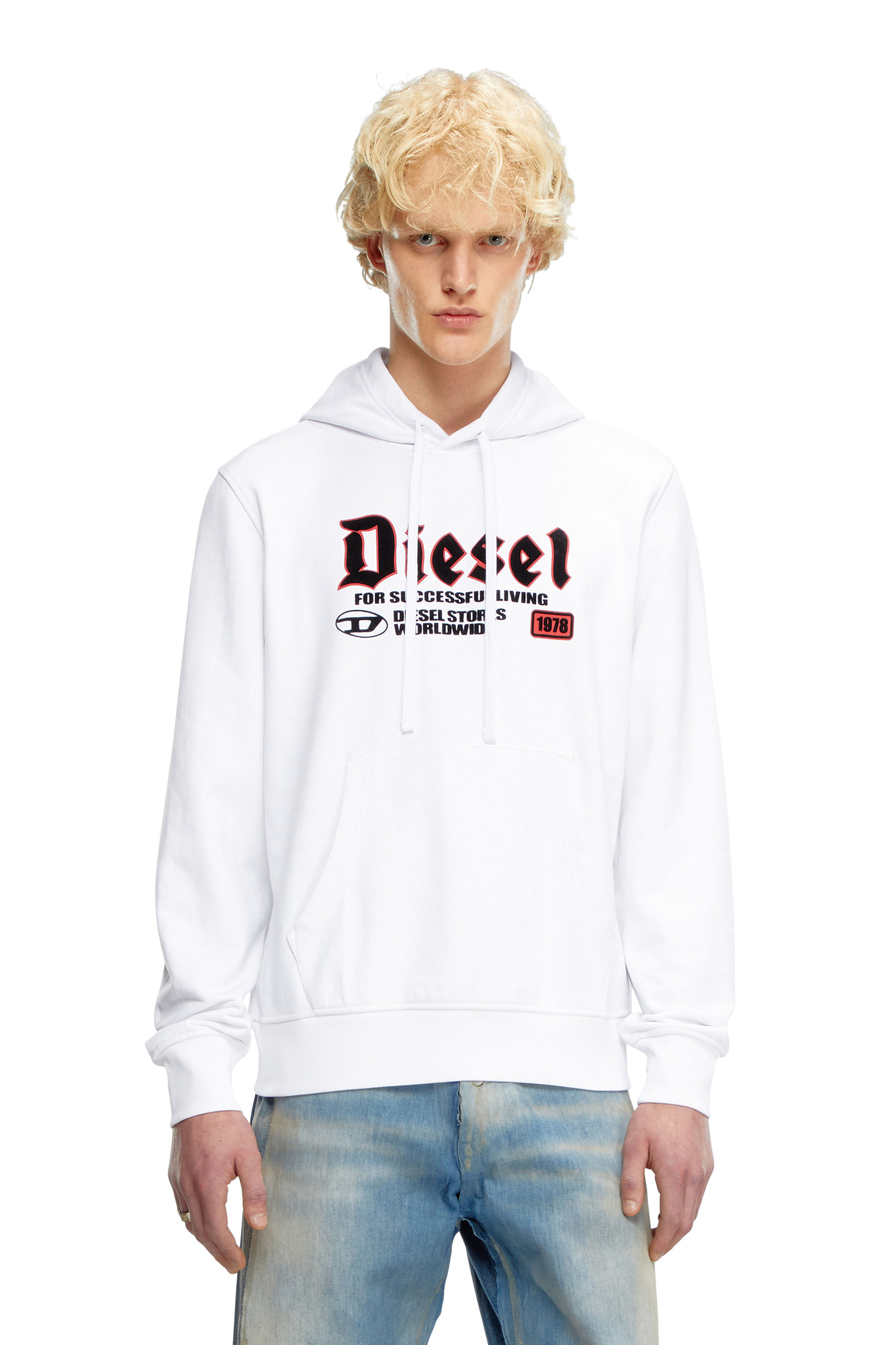 Diesel - S-GINN-HOOD-K45, Man's Hoodie with flocked logo in White - 1