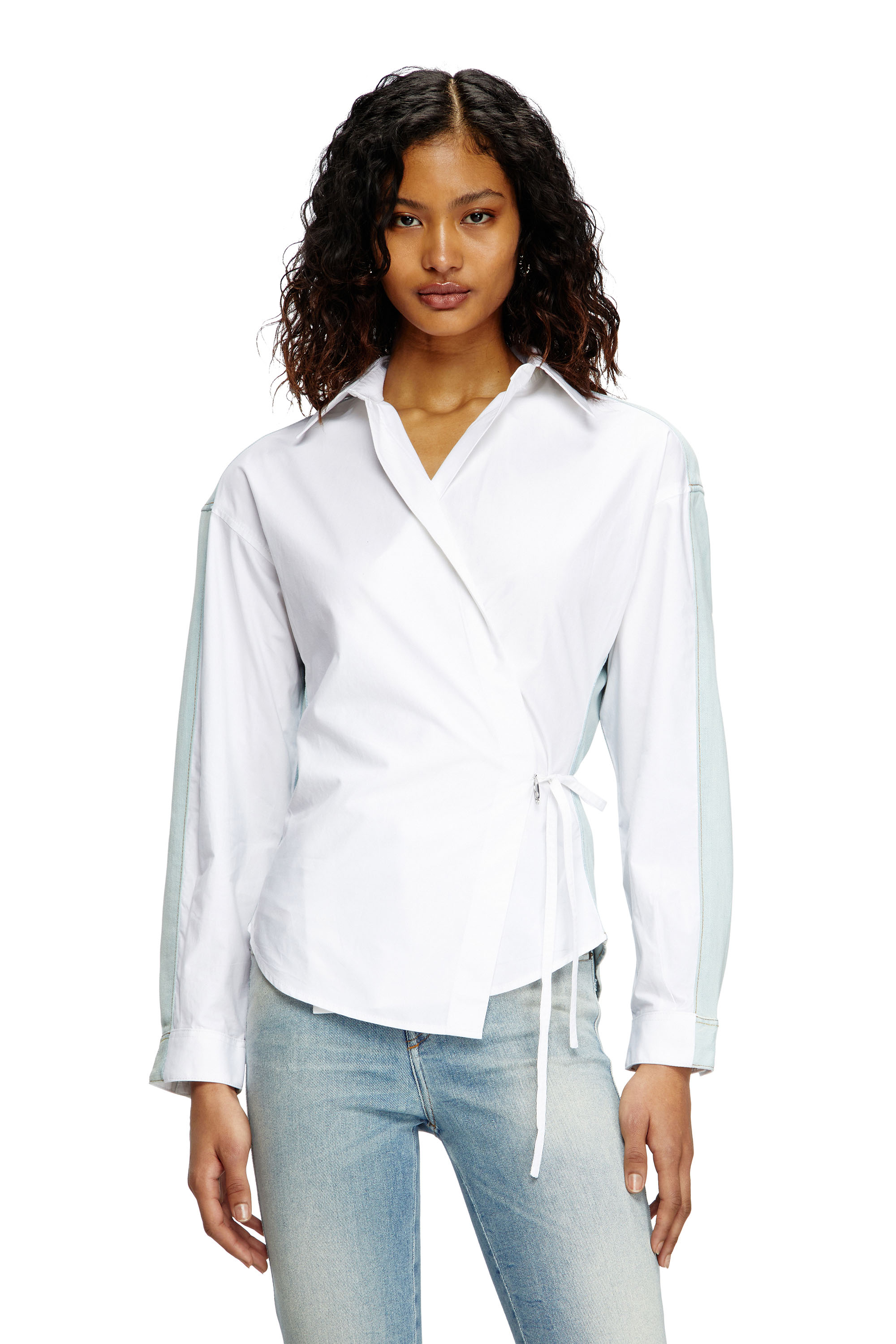 Diesel - C-DELPHI-DEN, Woman's Wrap shirt in poplin and denim in null - 1