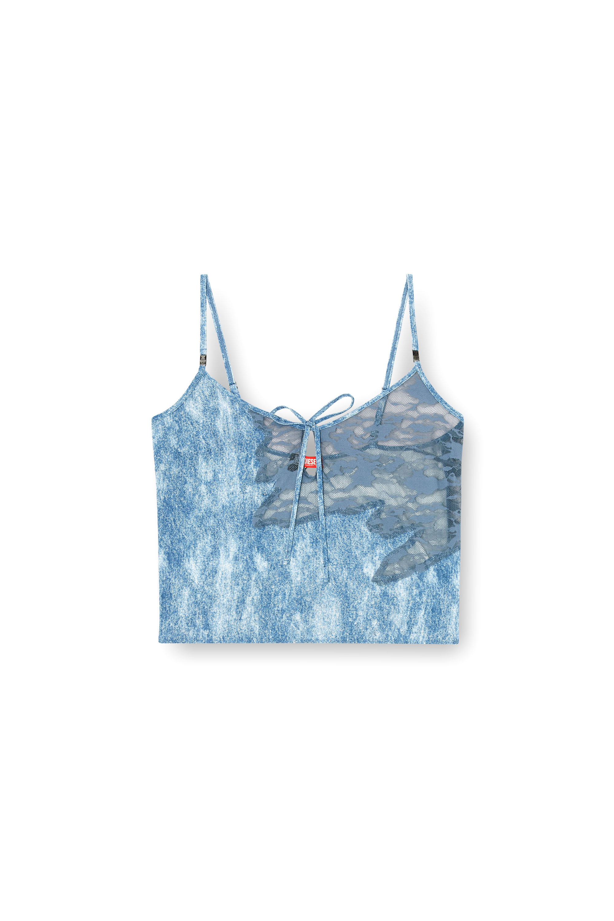 Diesel - LACE-SLEEP-CAMI, Woman's Sleep cami in microfibre and camo lace in Light Blue - 4