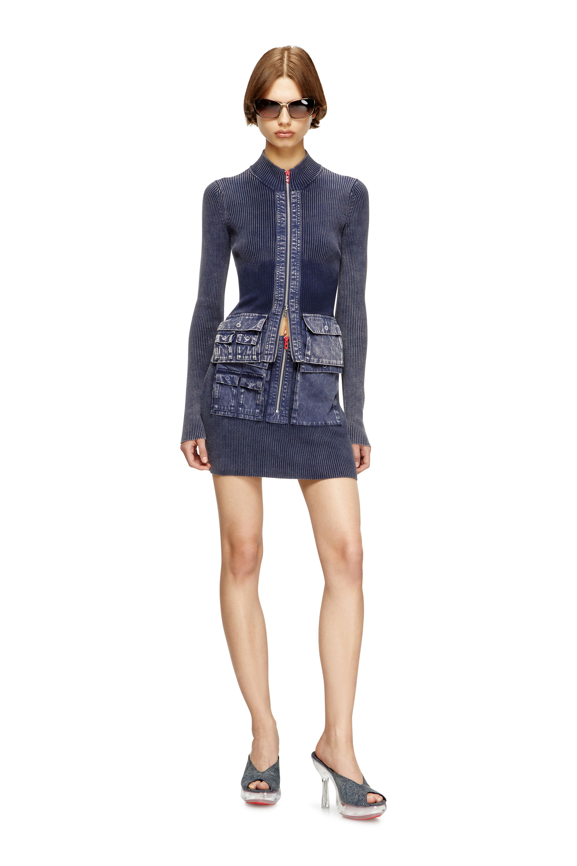 Diesel - M-MERYN-SHORT, Woman's Ribbed mini skirt with denim treatment in Blue - 2