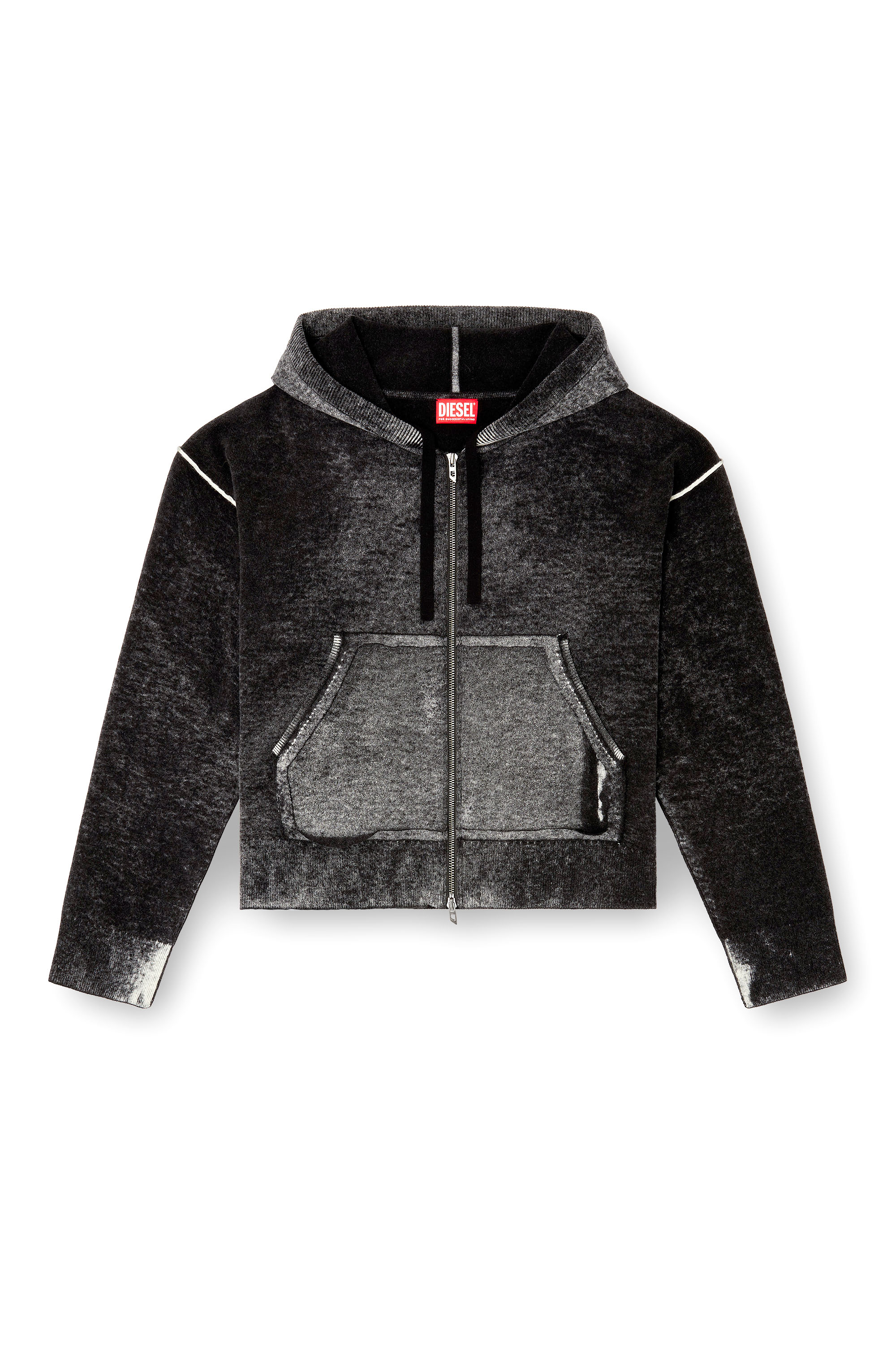 Diesel - M-HERMINE, Woman's Reverse-print hooded cardigan in wool in Black/Grey - 3