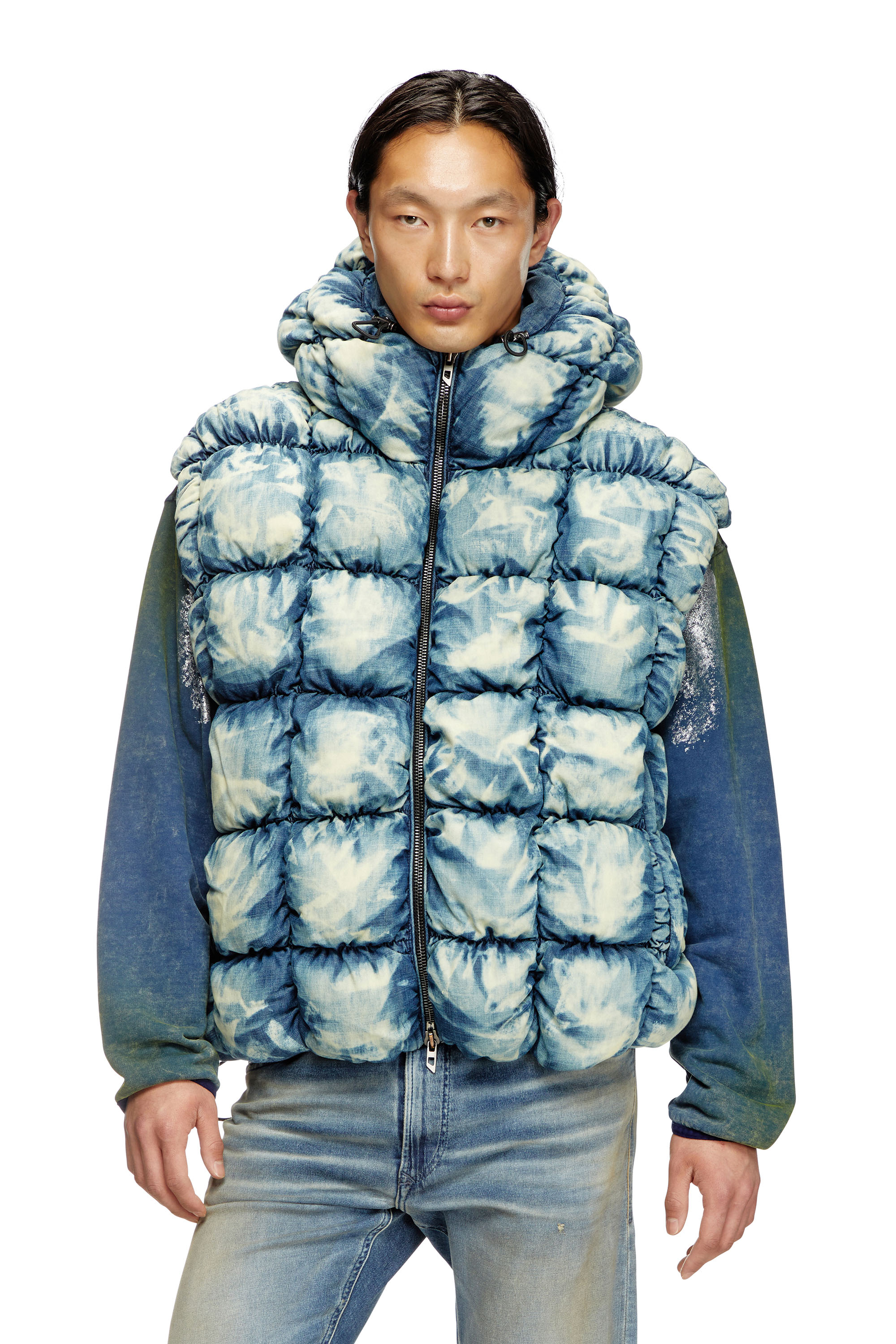 Diesel - W-THYS, Unisex's Tie-dyed denim puffer vest in Blue - 2