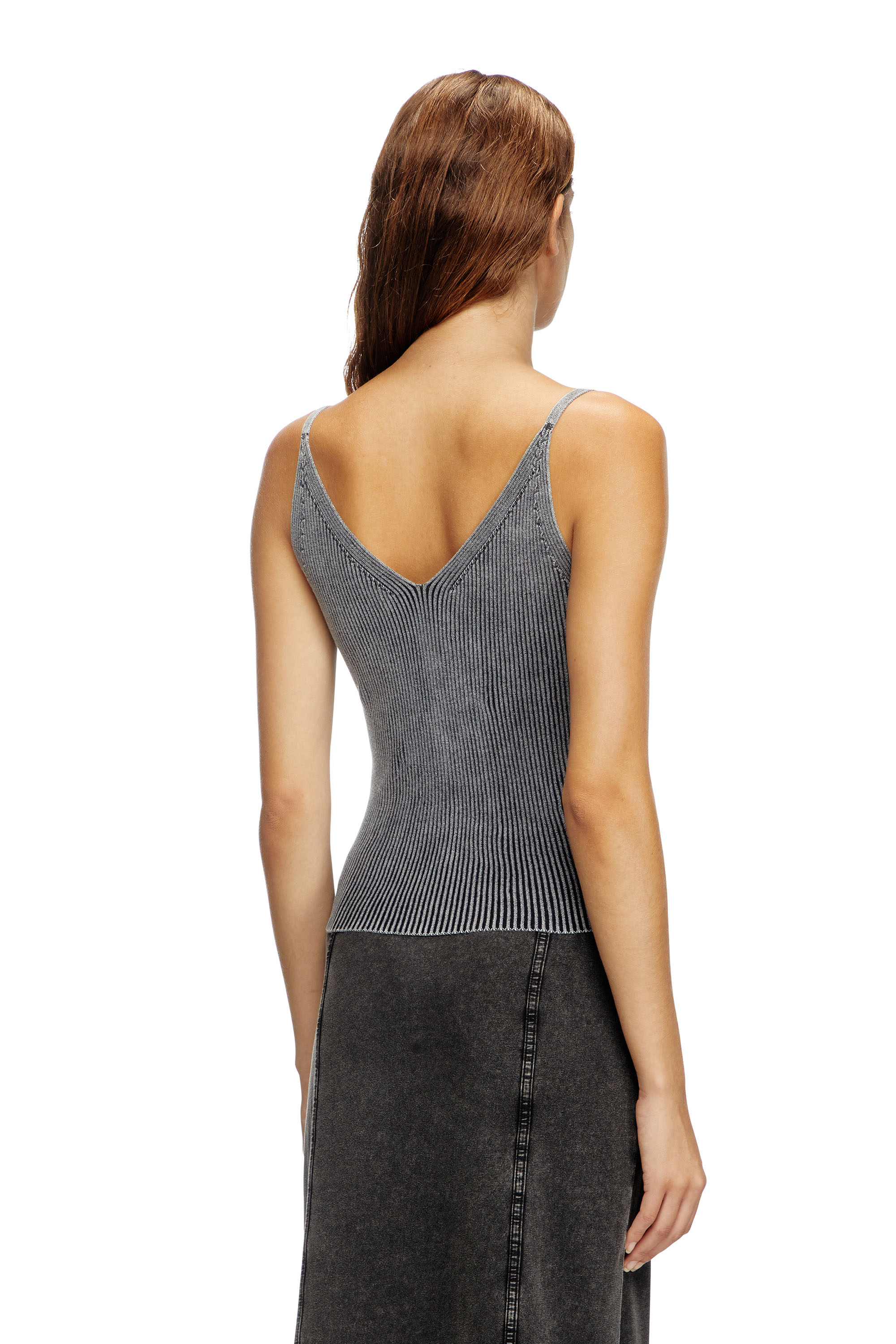 Diesel - M-MELLY, Woman's Knit tank top with denim cargo pockets in Dark grey - 3