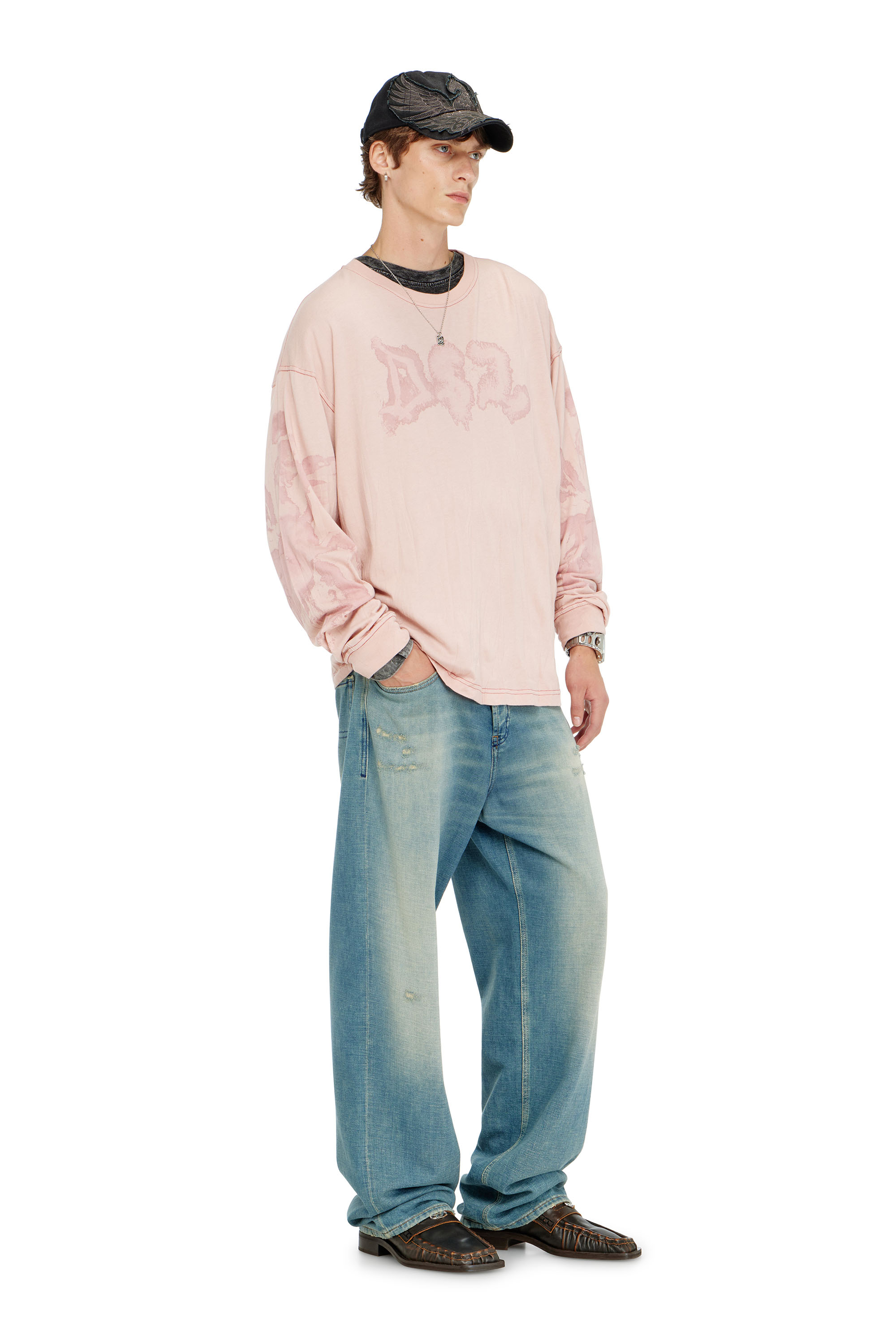 Diesel - T-BOXT-LS-AA4, Man's Relaxed long sleeve tee with blotched print in Pink - 1