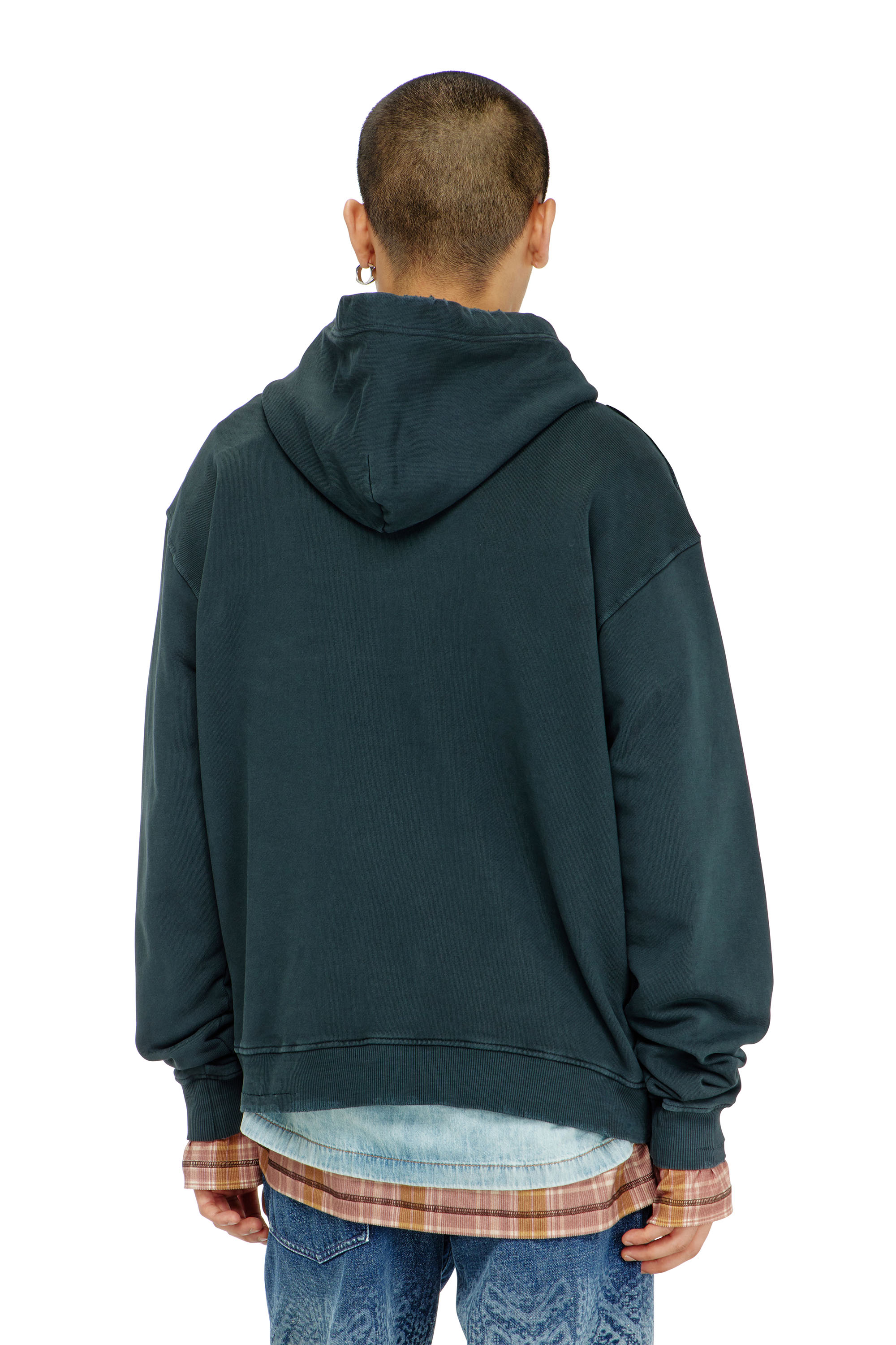 Diesel - S-NORM-HOOD-CRYSTALS, Man's Hoodie with rips and crystal details in Dark Green - 3