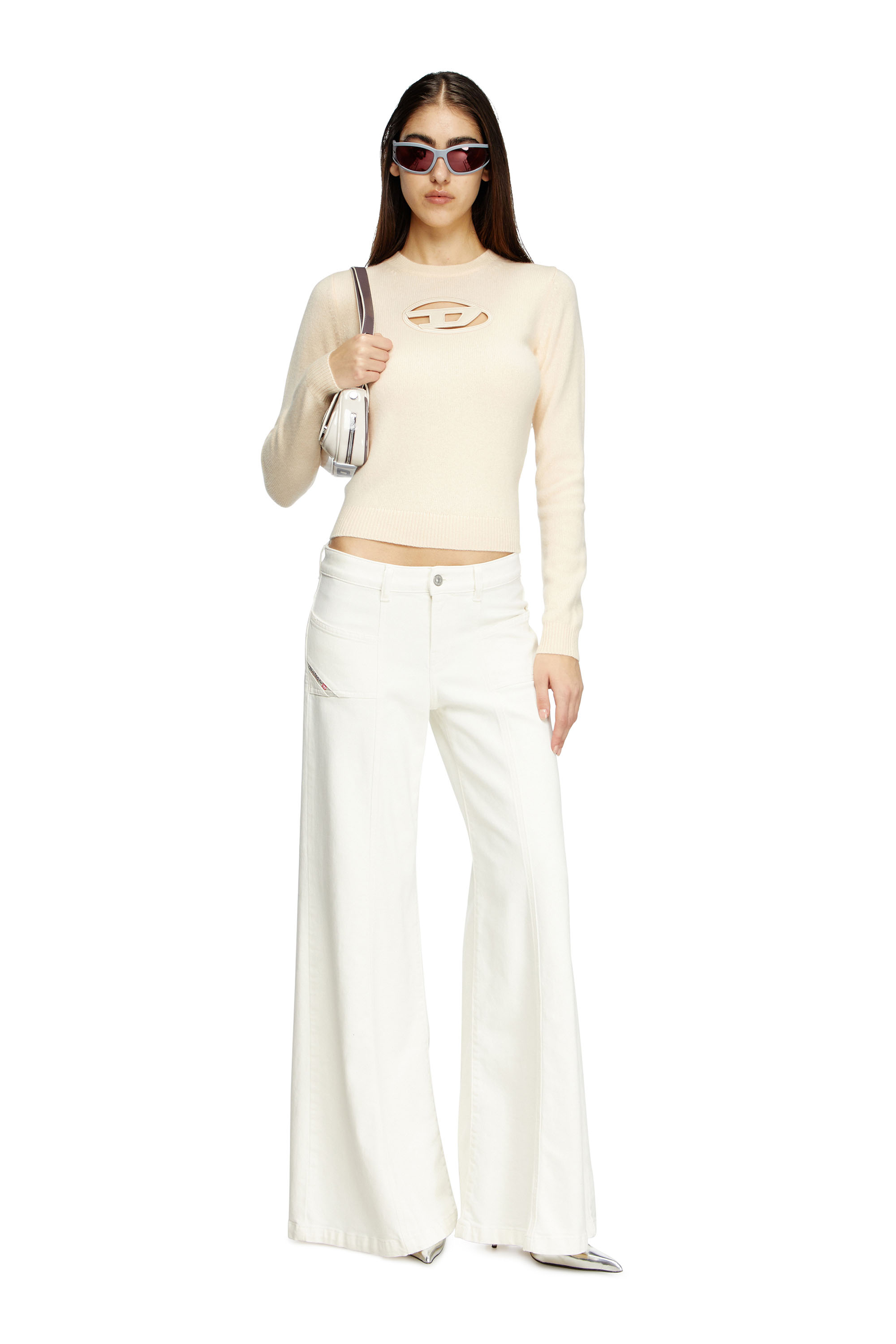 Diesel - M-AREESA-SLIM, Woman's Cashmere-blend jumper with cut-out logo in Beige - 1