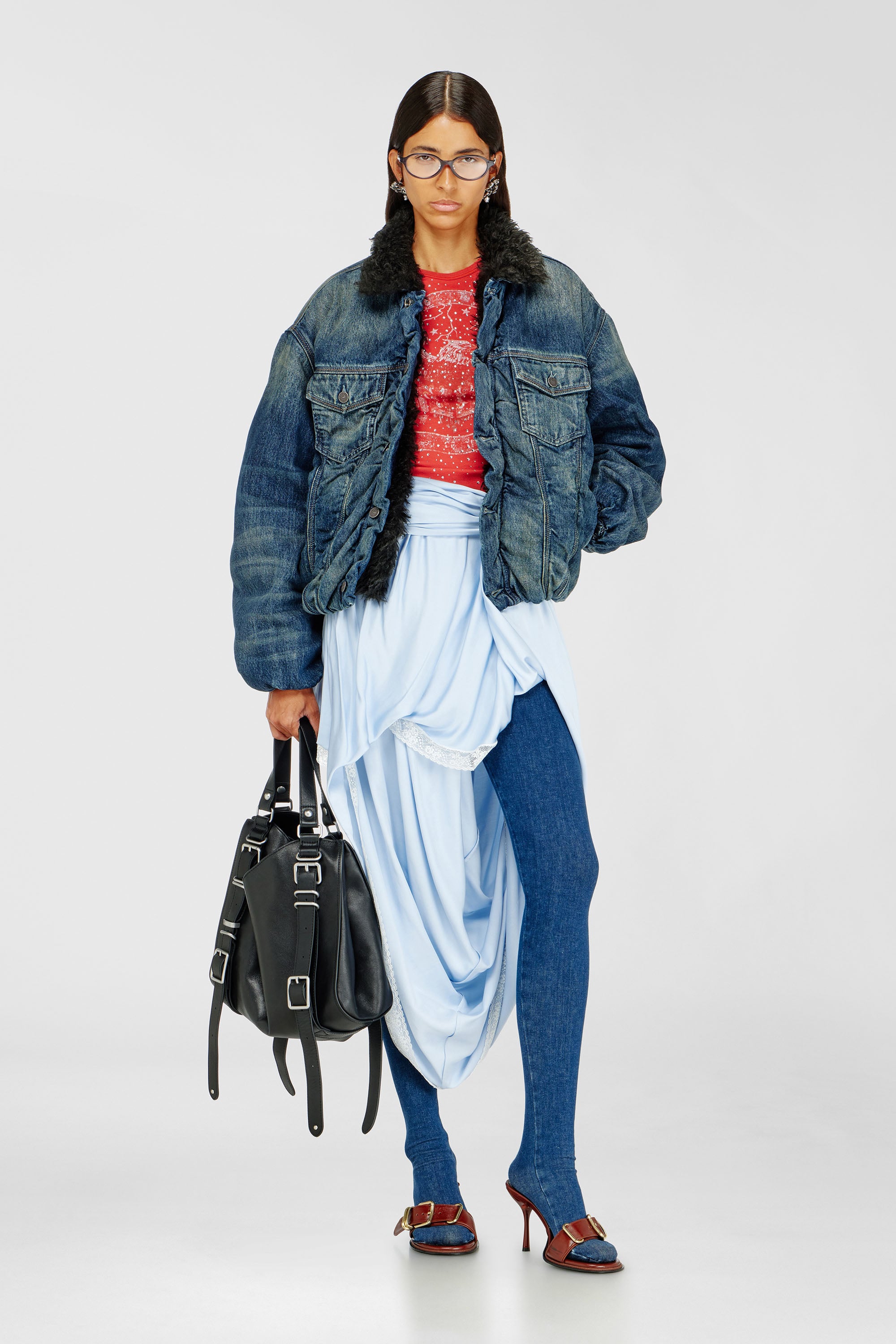Diesel - D-CURLY-FSJ1, Unisex's Teddy-lined trucker jacket in denim in Medium blue - 2