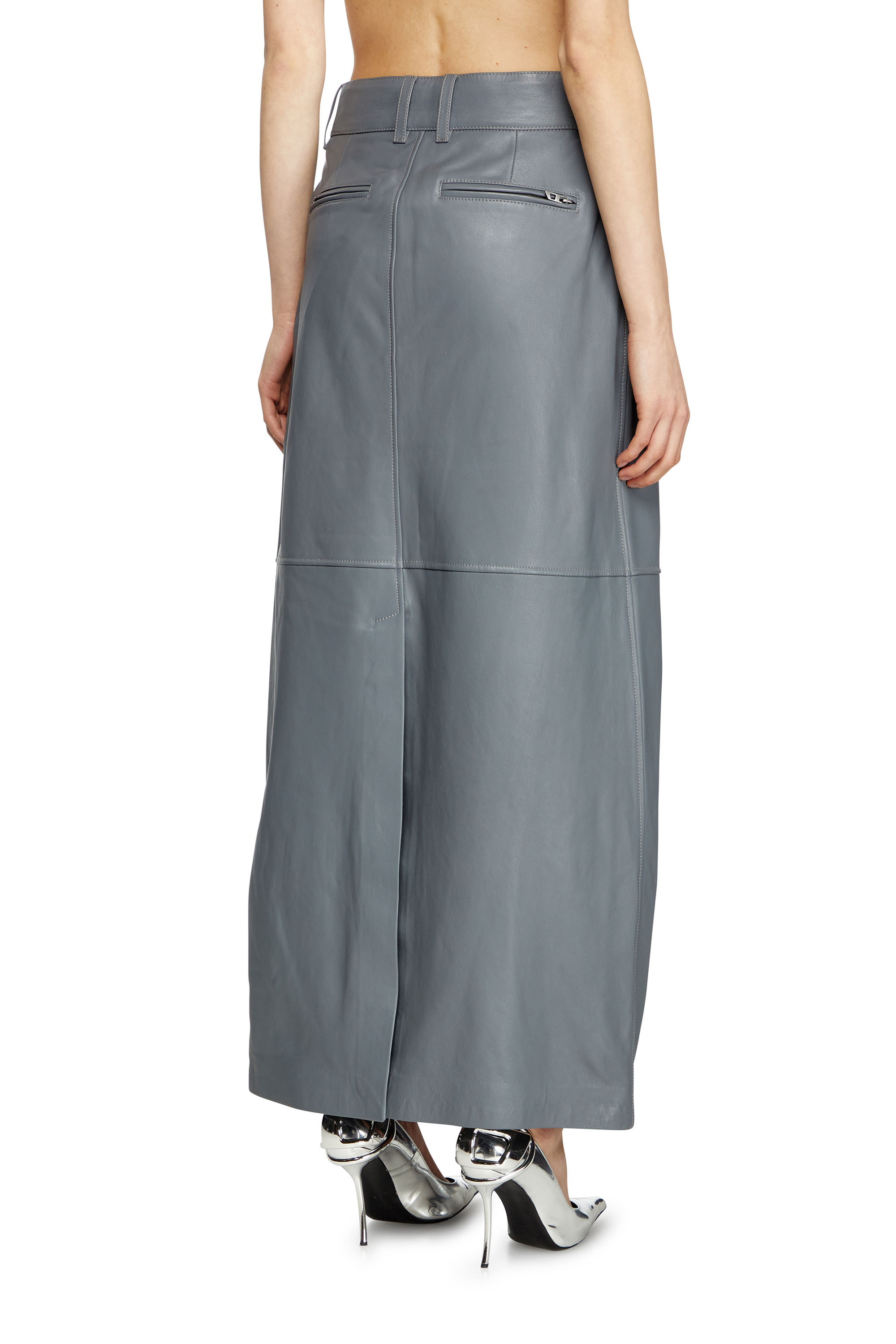 Diesel - L-UCY, Woman's Long leather skirt in Grey - 4