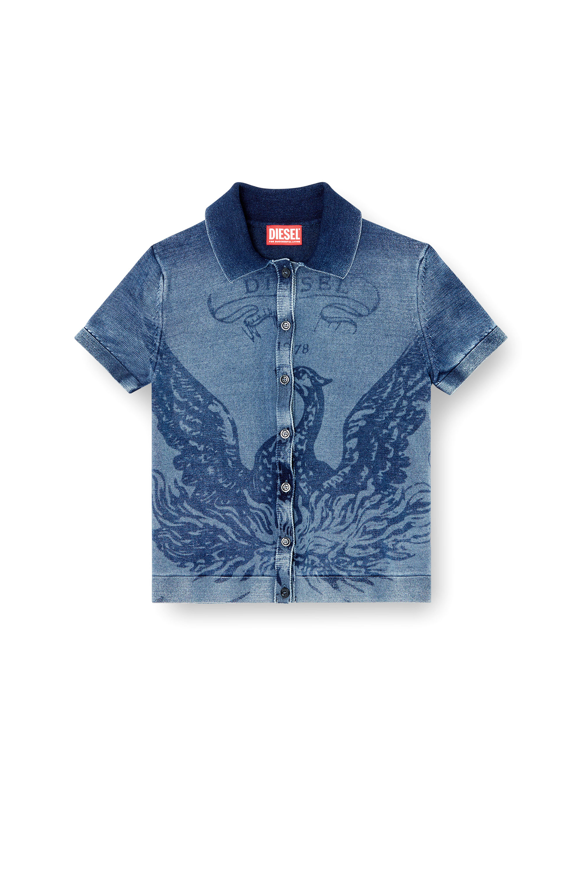 Diesel - M-FENNY, Woman's Indigo shirt-cardigan with Phoenix logo in Medium blue - 2