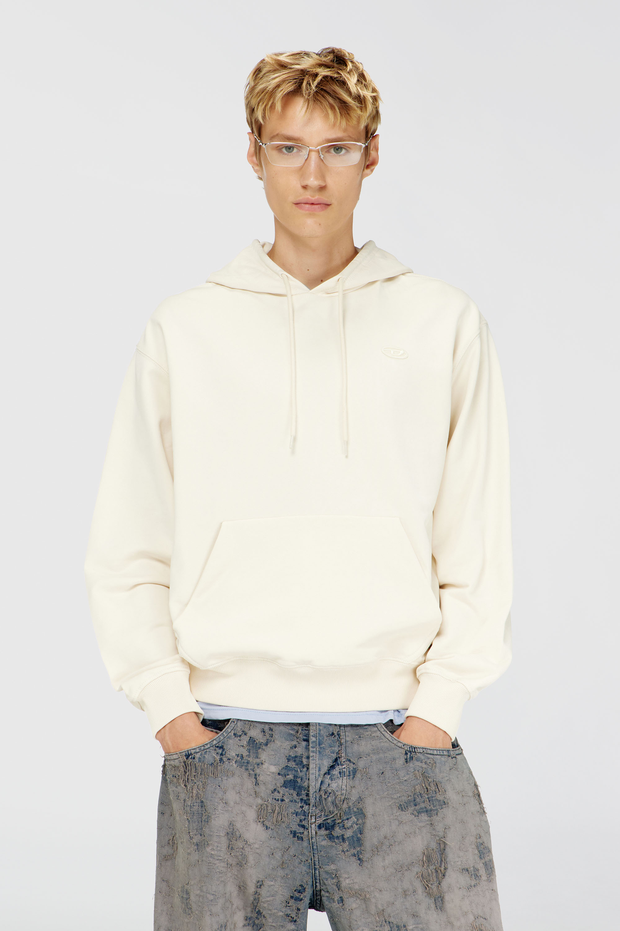 Diesel - S-LUK-H-MOON-T92, Man's Hoodie with Oval D logo in White - 1