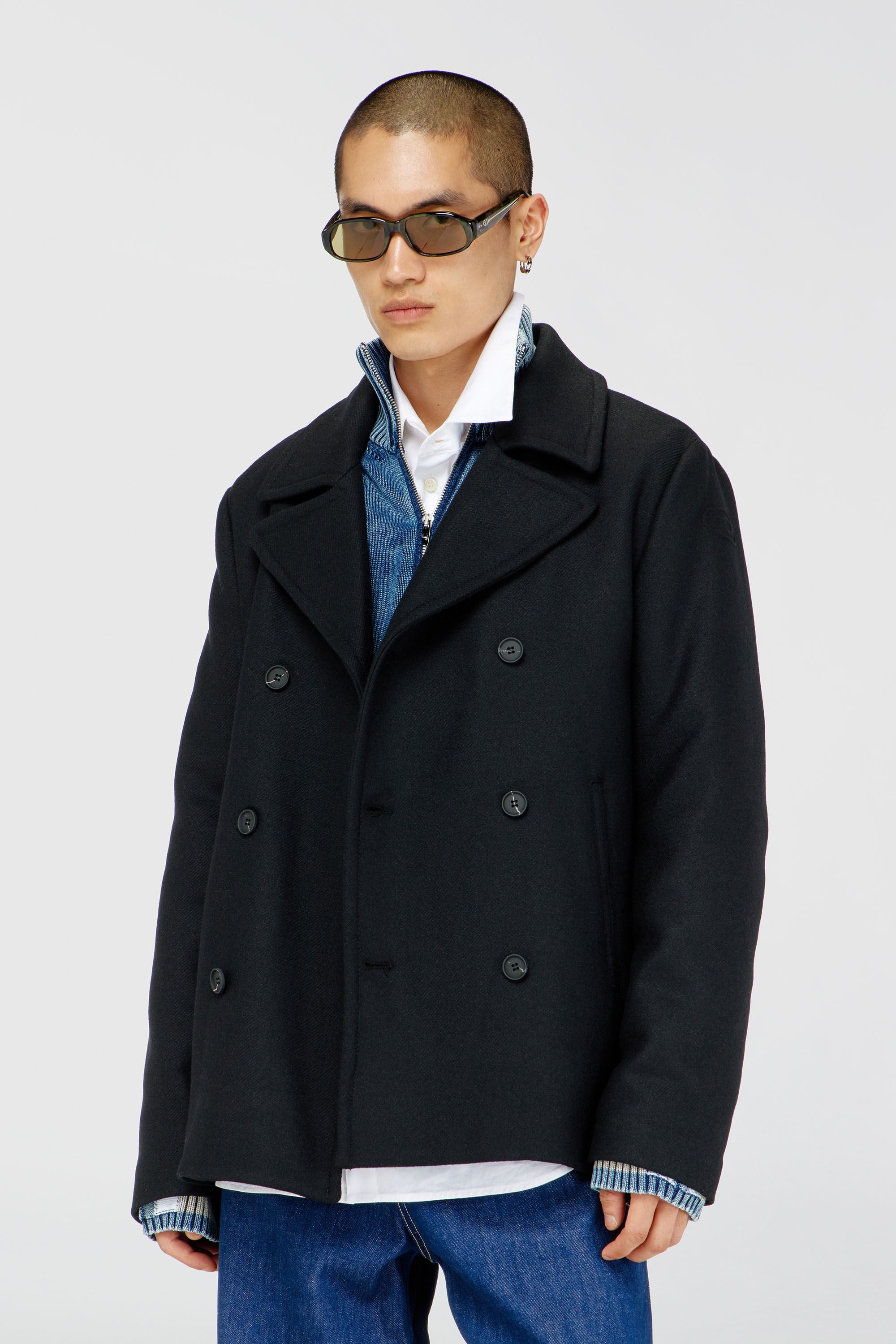 Diesel - W-HALEY-WRD, Man's Peacoat in felted wool blend in Black - 1