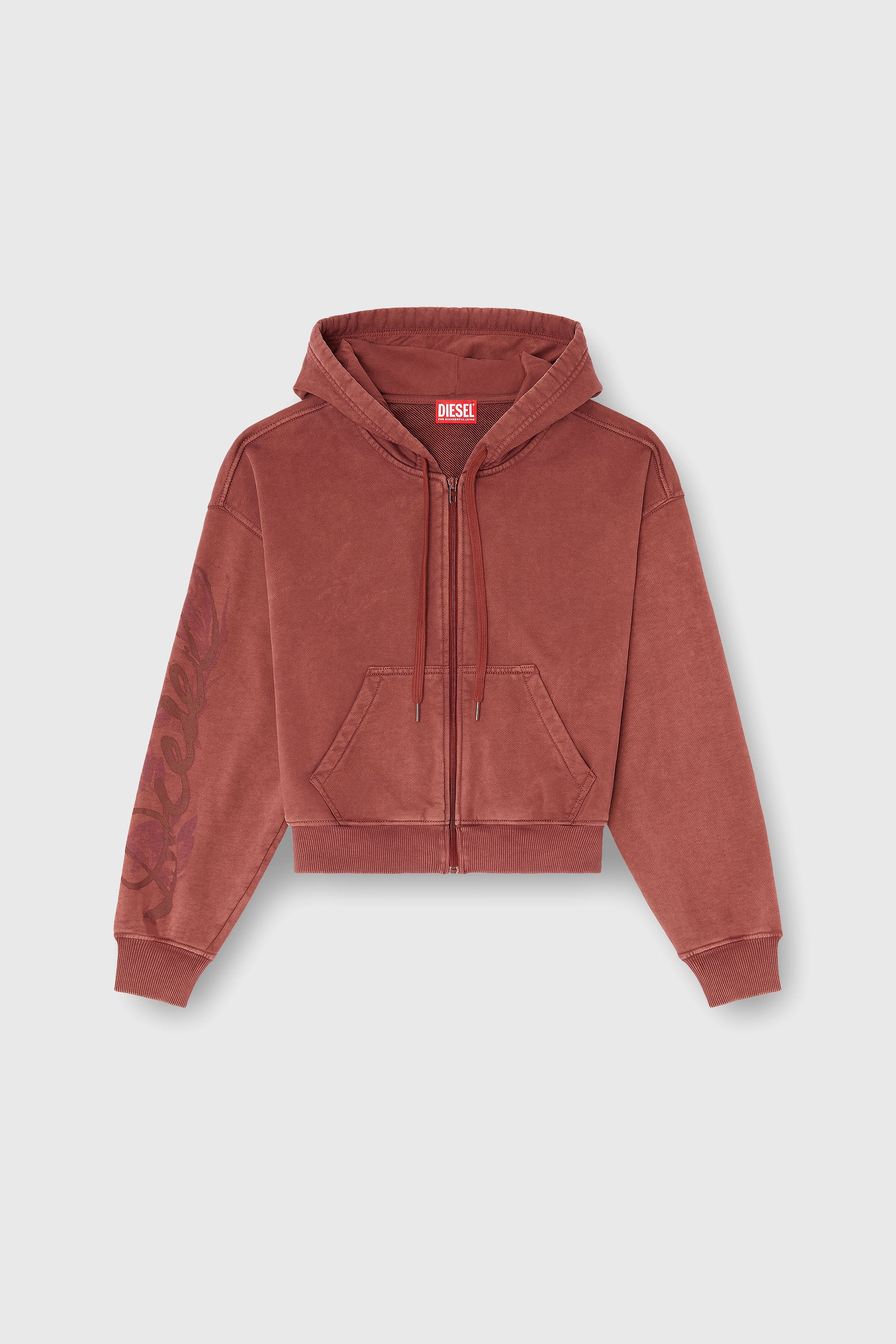 Diesel - F-ELYCY, Woman's Zip-up hoodie with puff-print floral logo in Brown - 2