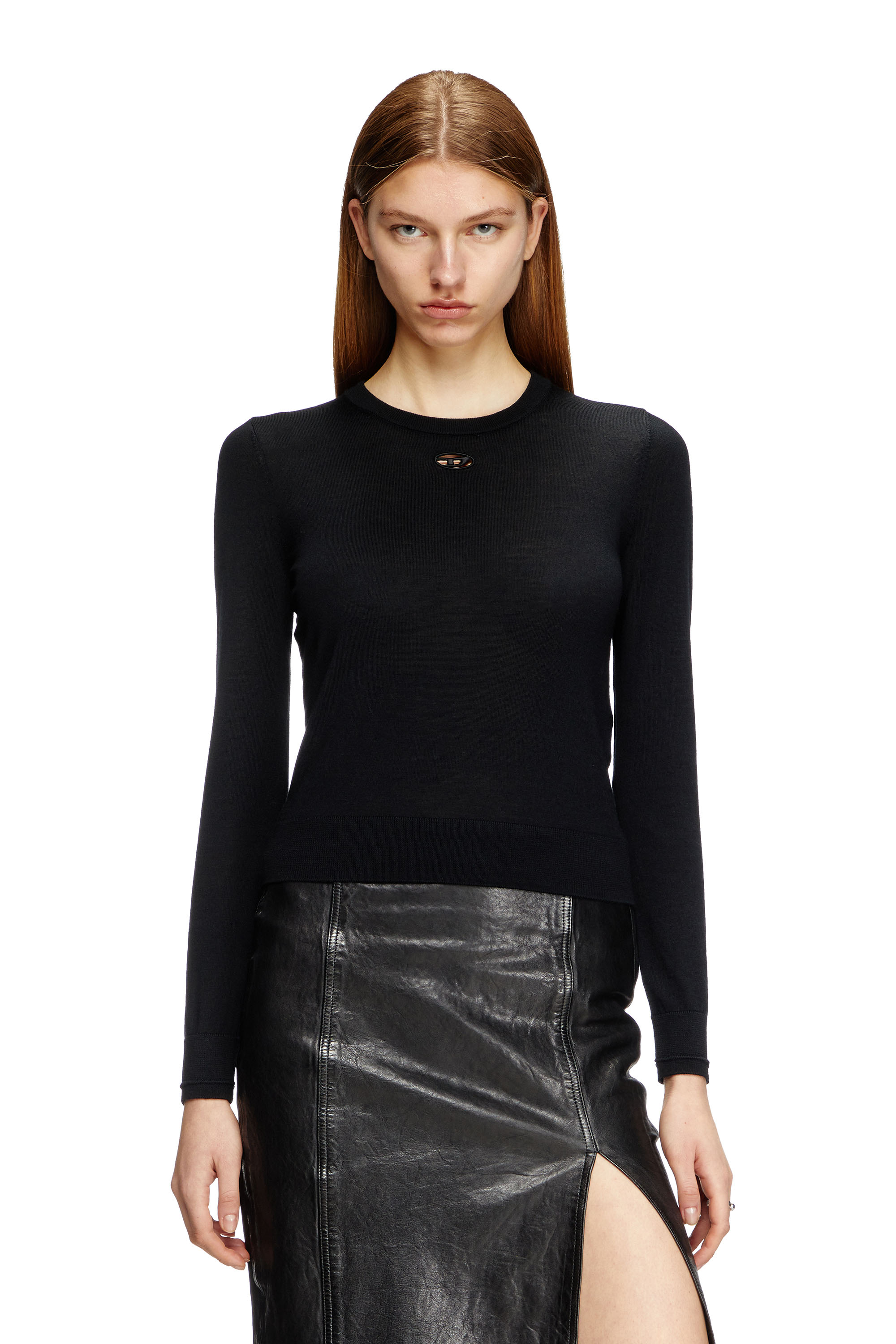 Diesel - M-ALINESA, Woman's Wool jumper with cut-out logo in Black - 3