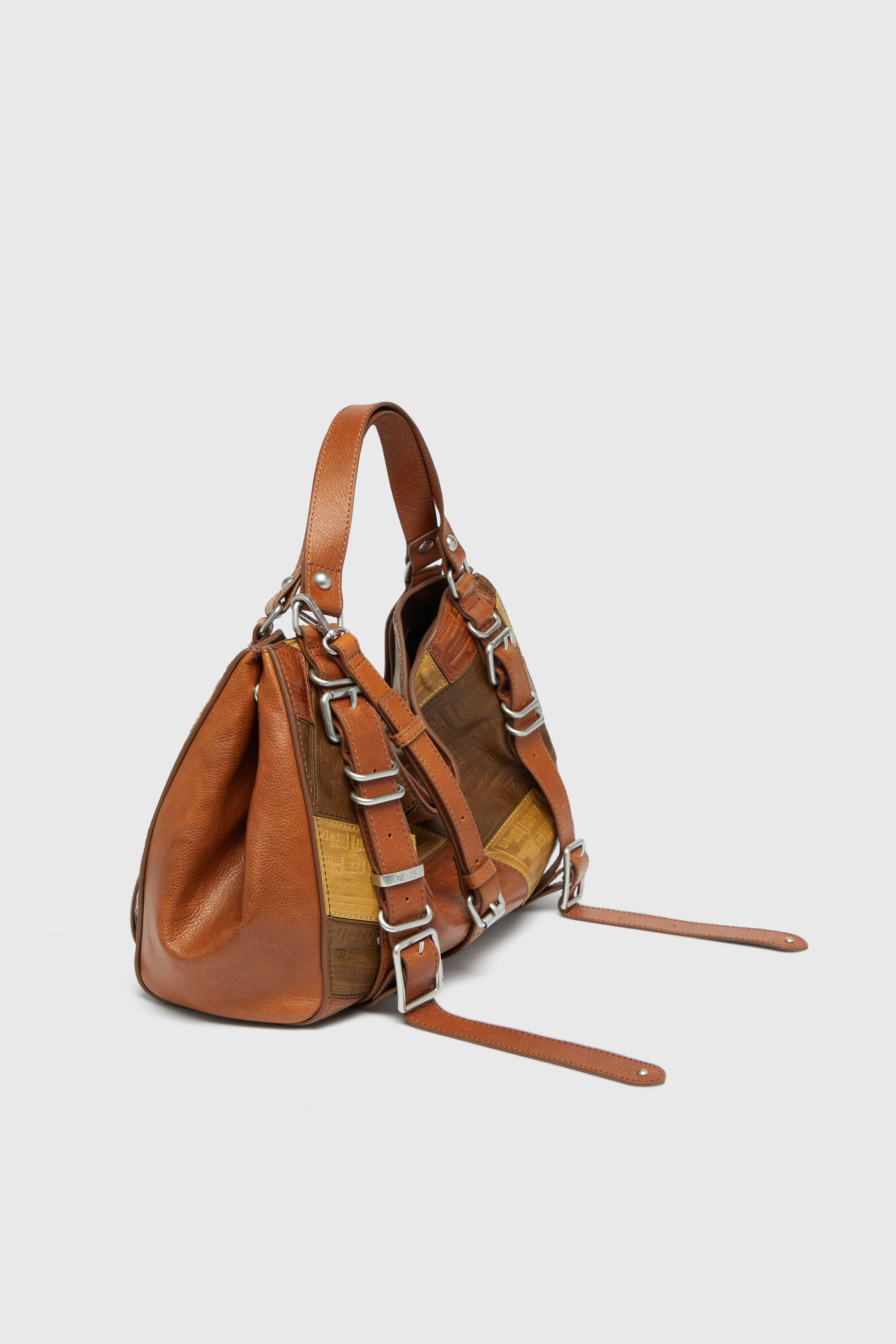 Diesel - D-ONE TOPHANDLE M, Unisex's D-One-Medium top-handle bag in patchwork leather in Brown - 4