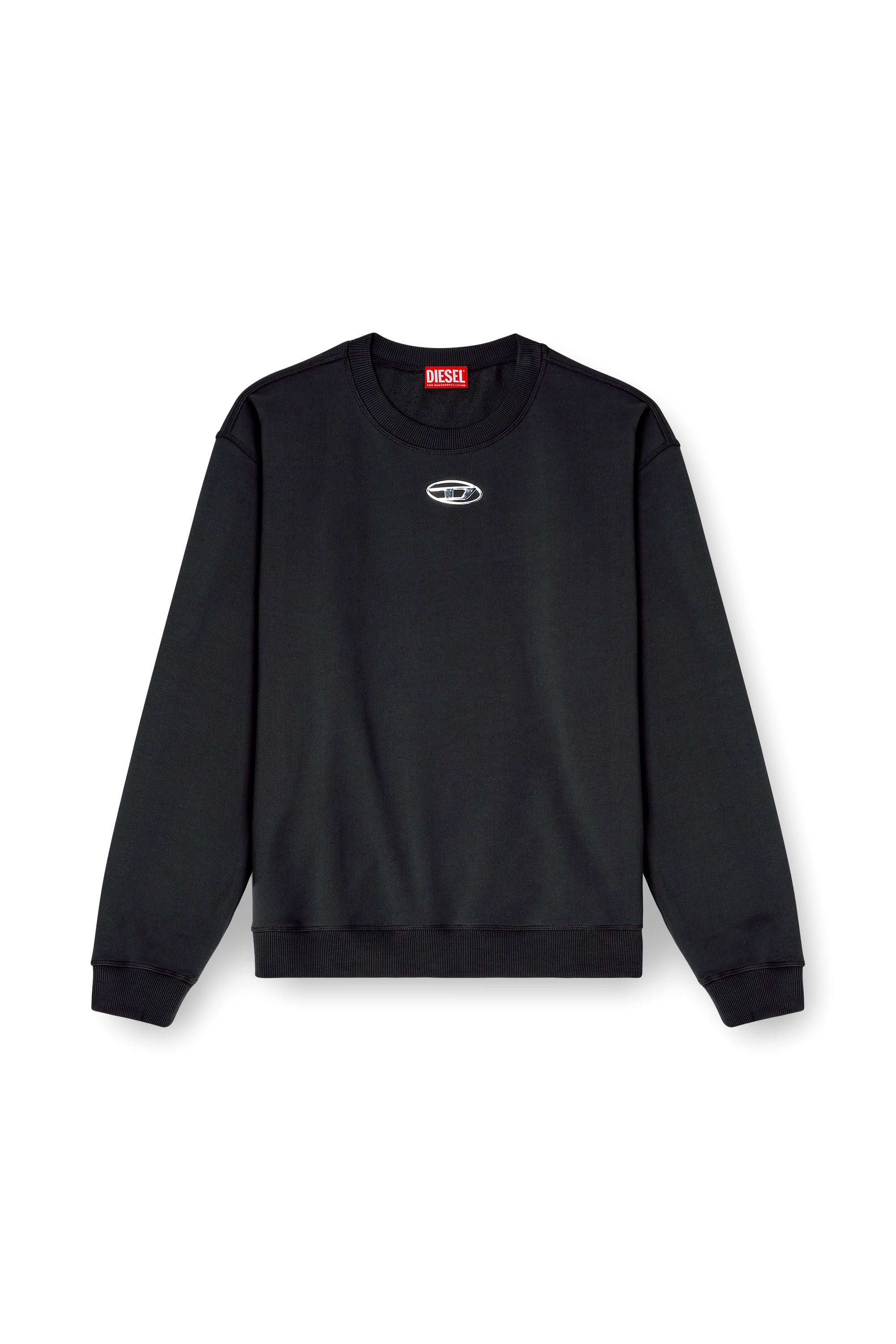 Diesel - S-NORM-IOD, Man's Regular sweatshirt with metallic Oval D in Black - 3