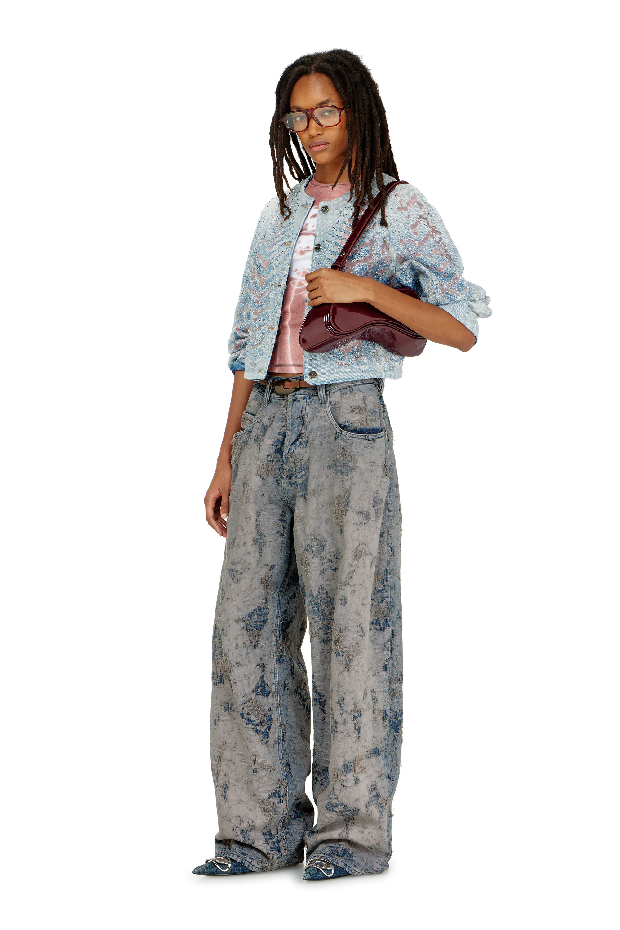 Diesel - DE-SOLIXIA-S, Woman's Jacket in microstone devor&eacute; denim in null - 2