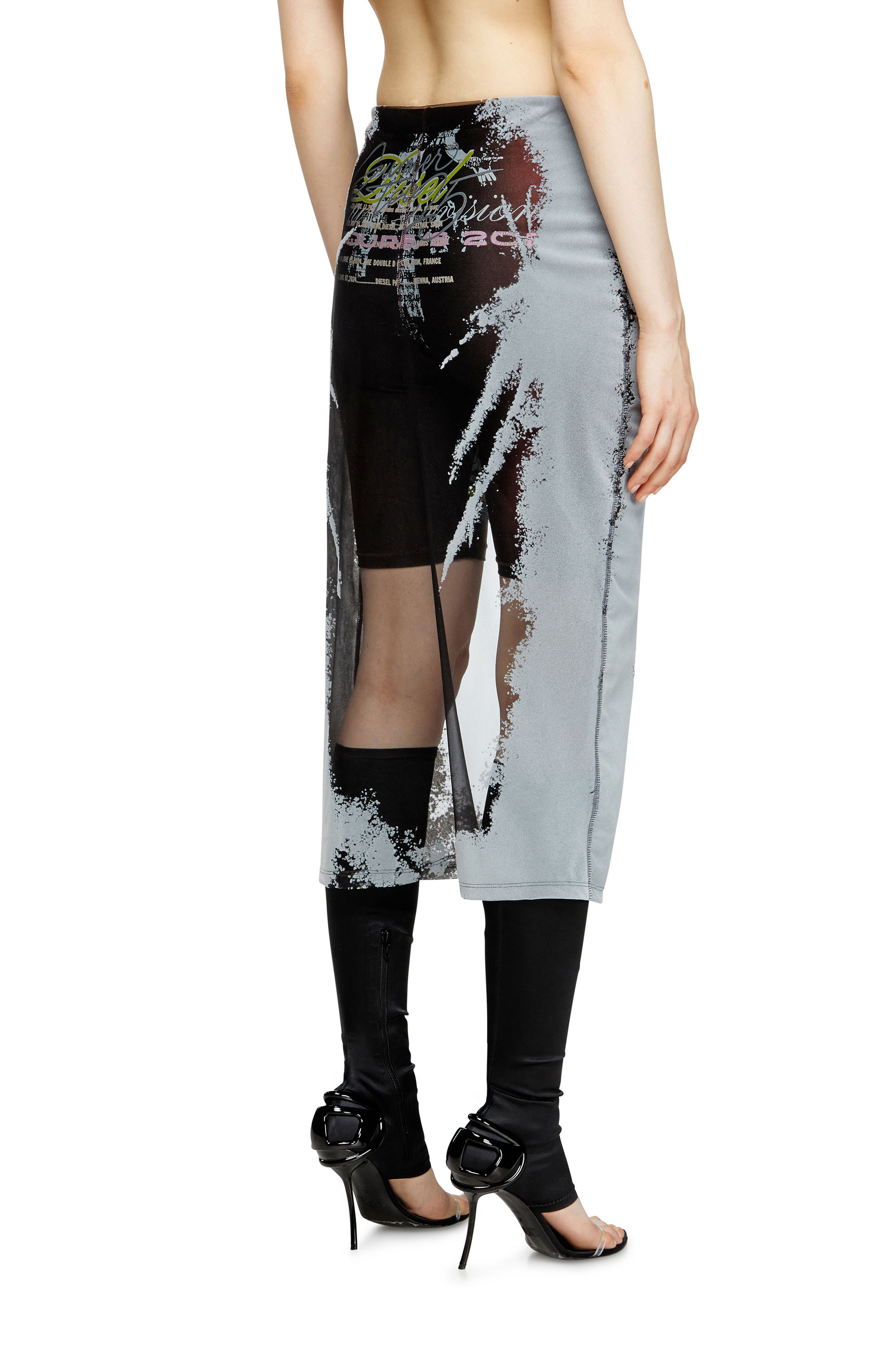 O-LYAC, Black/Grey Diesel - O-LYAC, Woman's Layered midi skirt with lyrics print in Black/Grey - 4