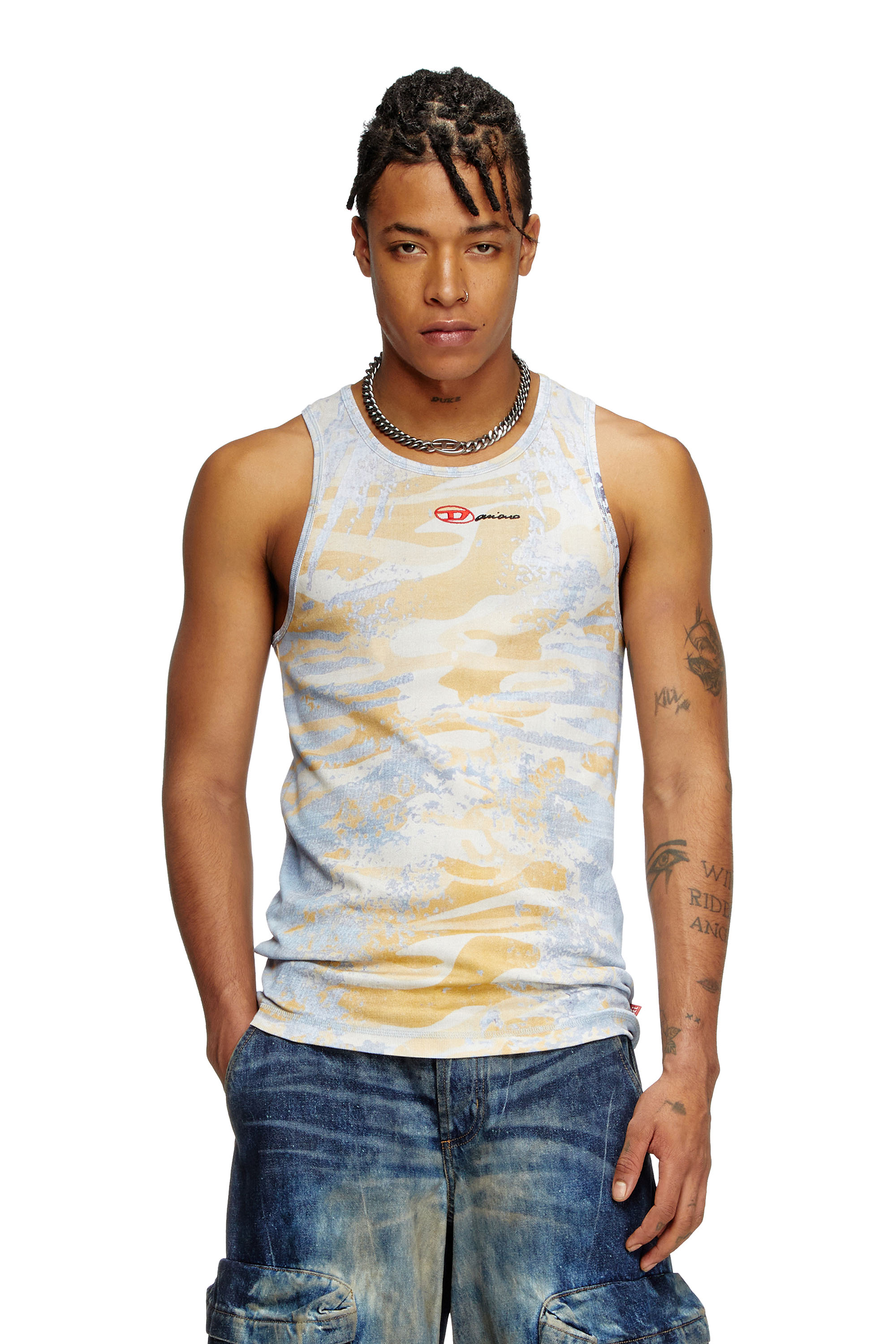 Diesel - T-LIFTY-DD, Unisex's Camo tank top in stretch cotton in Blue/Yellow - 2