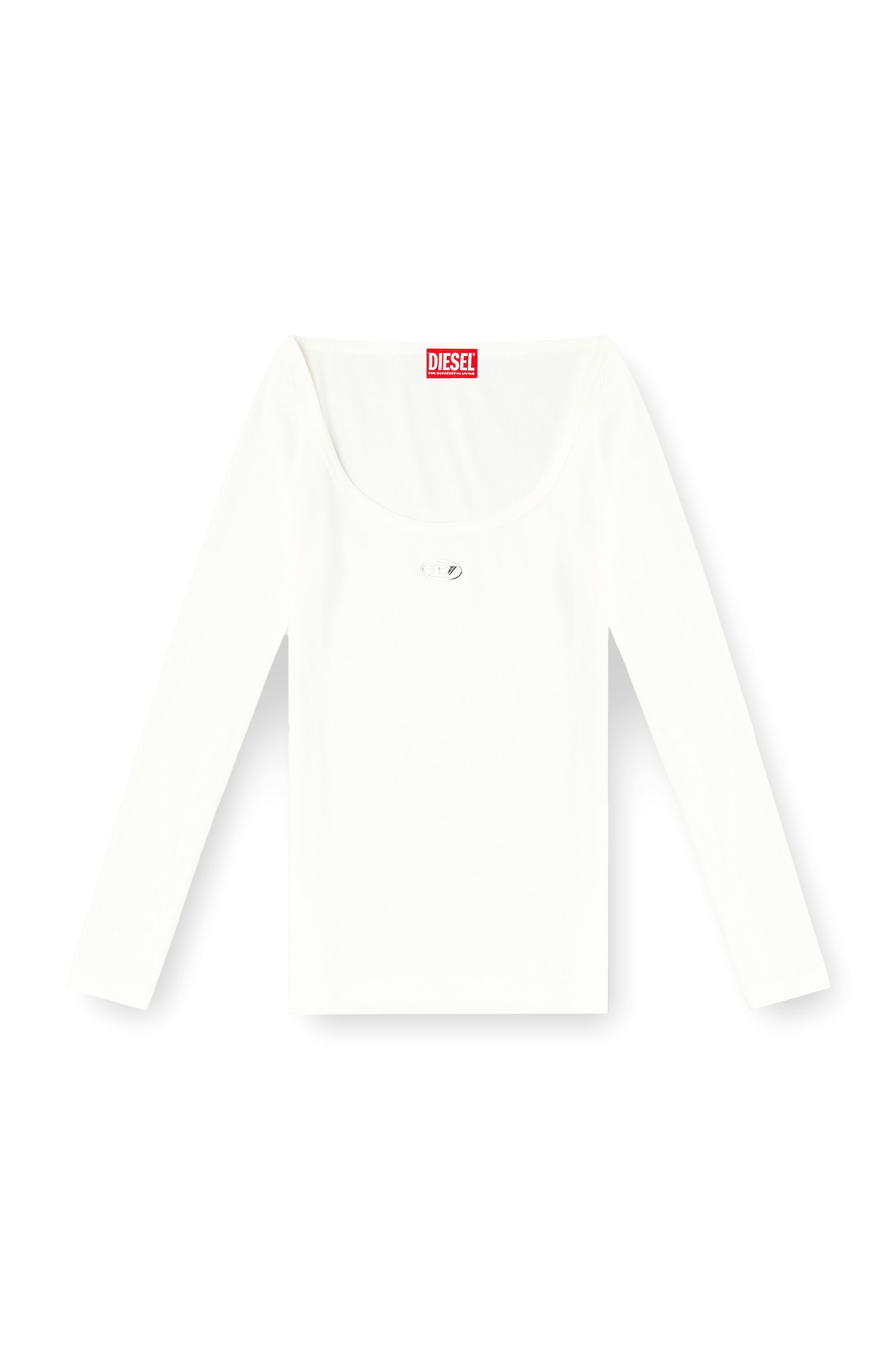Diesel - T-BAL-OD, Woman's Long sleeve ribbed top with metallic Oval D in White - 2