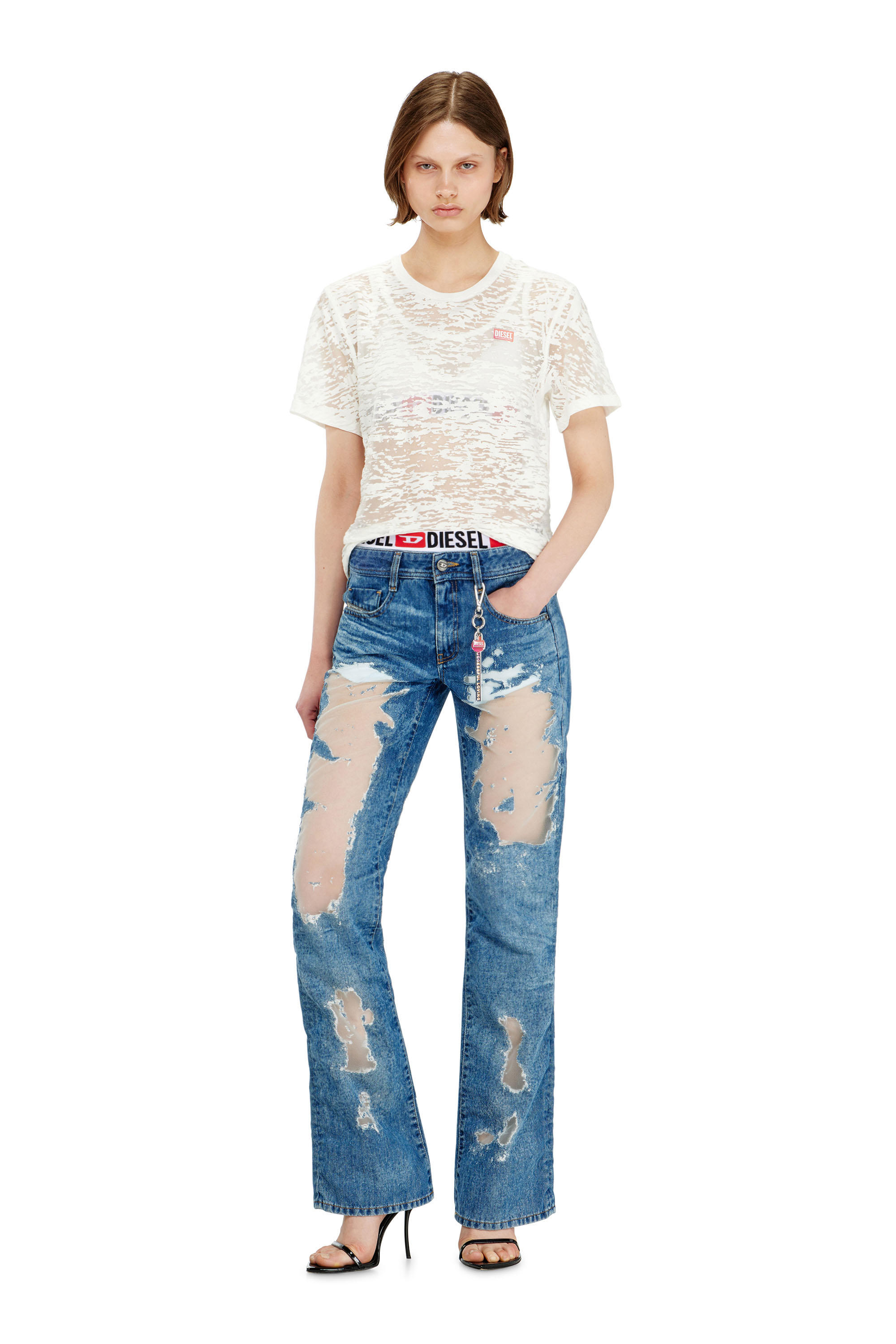 Diesel - PR-T-NOTS-MATI-R, Unisex's T-shirt in all-over devor&eacute; jersey in White - 2