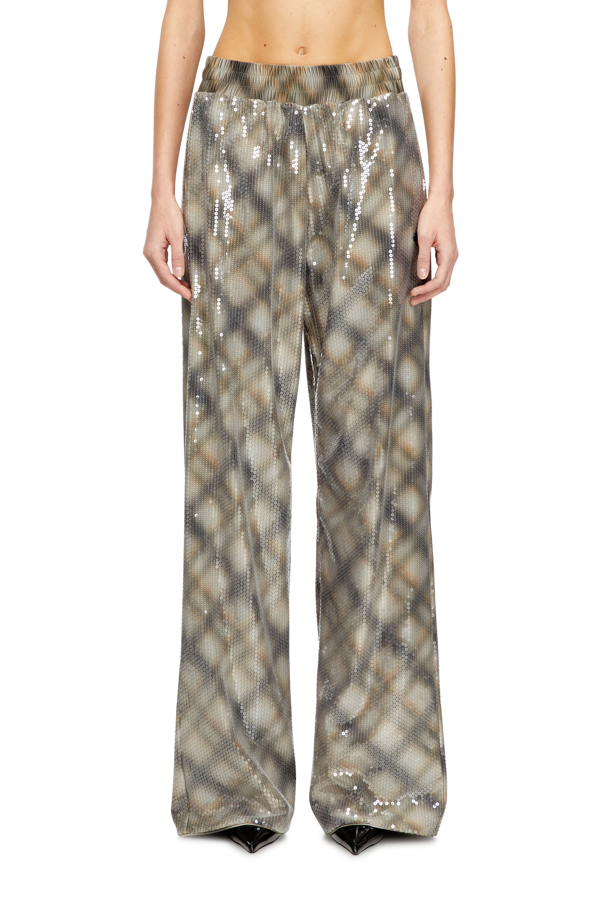 Diesel - P-ERQUEEN, Woman's Sequined pants in with plaid design in Beige/Grey - 2