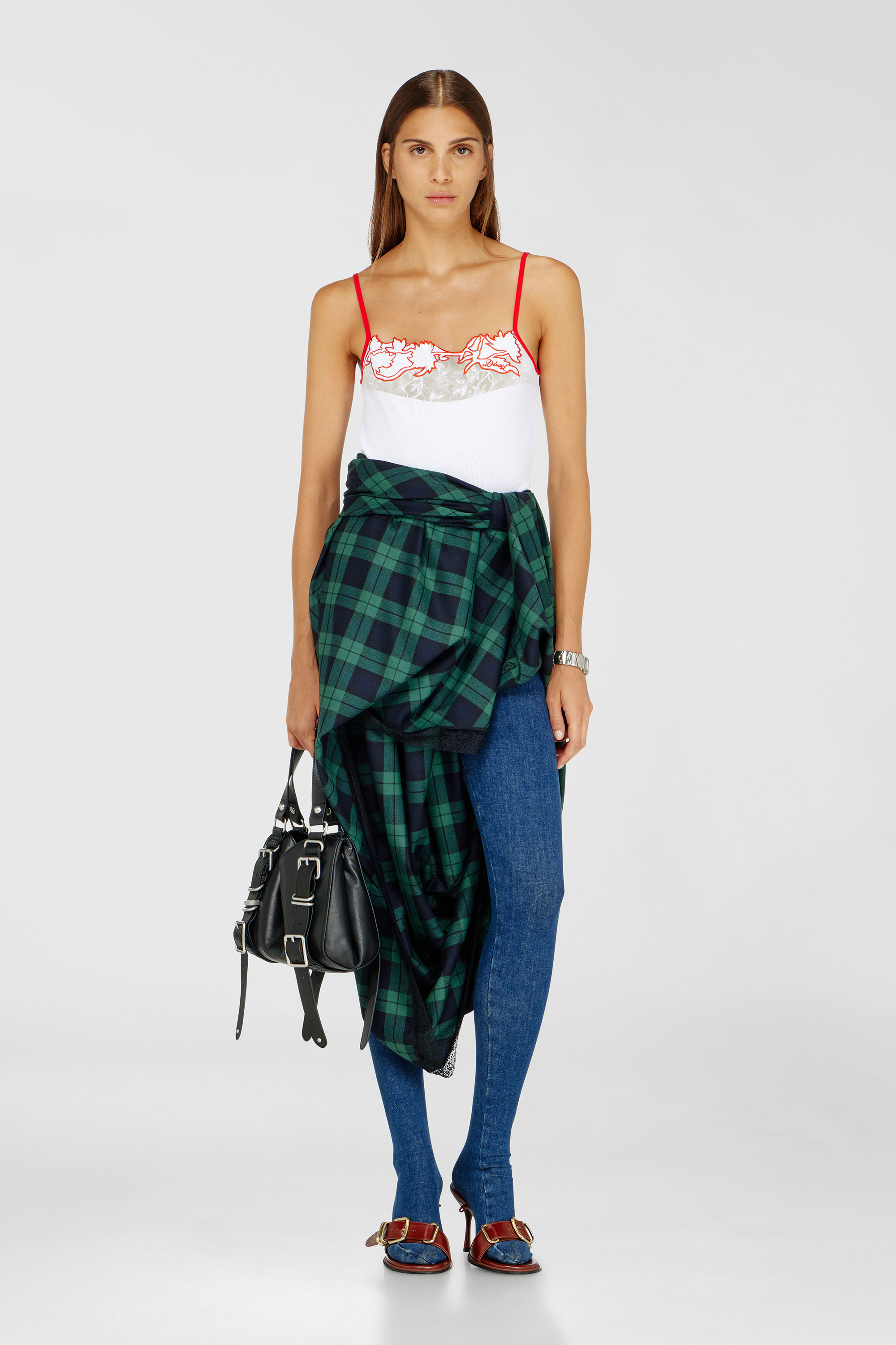 Diesel - T-EDNA, Woman's Ribbed camisole with floral outline embroidery in Red/White - 2