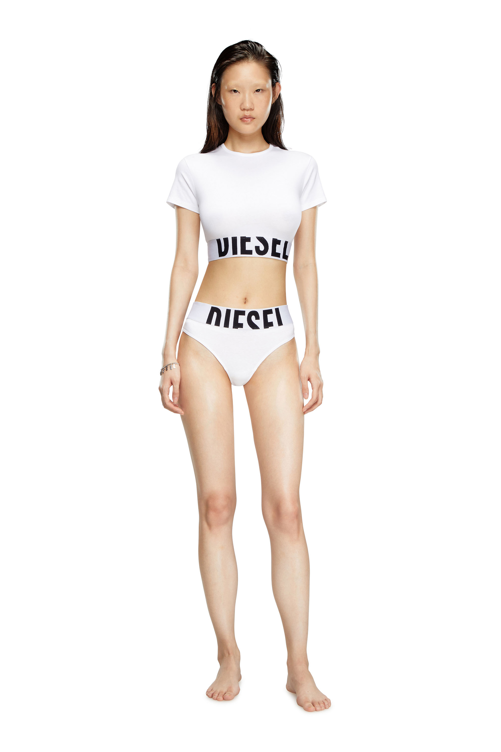 Diesel - UFTEE-SPORT-CROPPED-T-SHIRT, Woman's Sporty cropped top with logo band in White - 2