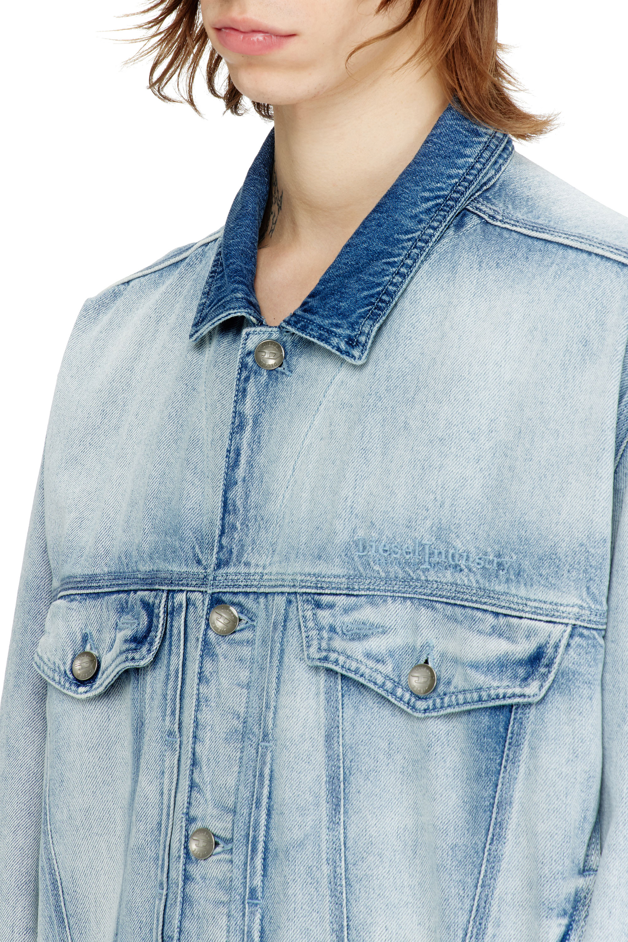 Diesel - D-DENVER-FSI1, Unisex's Trucker jacket in medium-light skeleton denim in Light Blue - 5