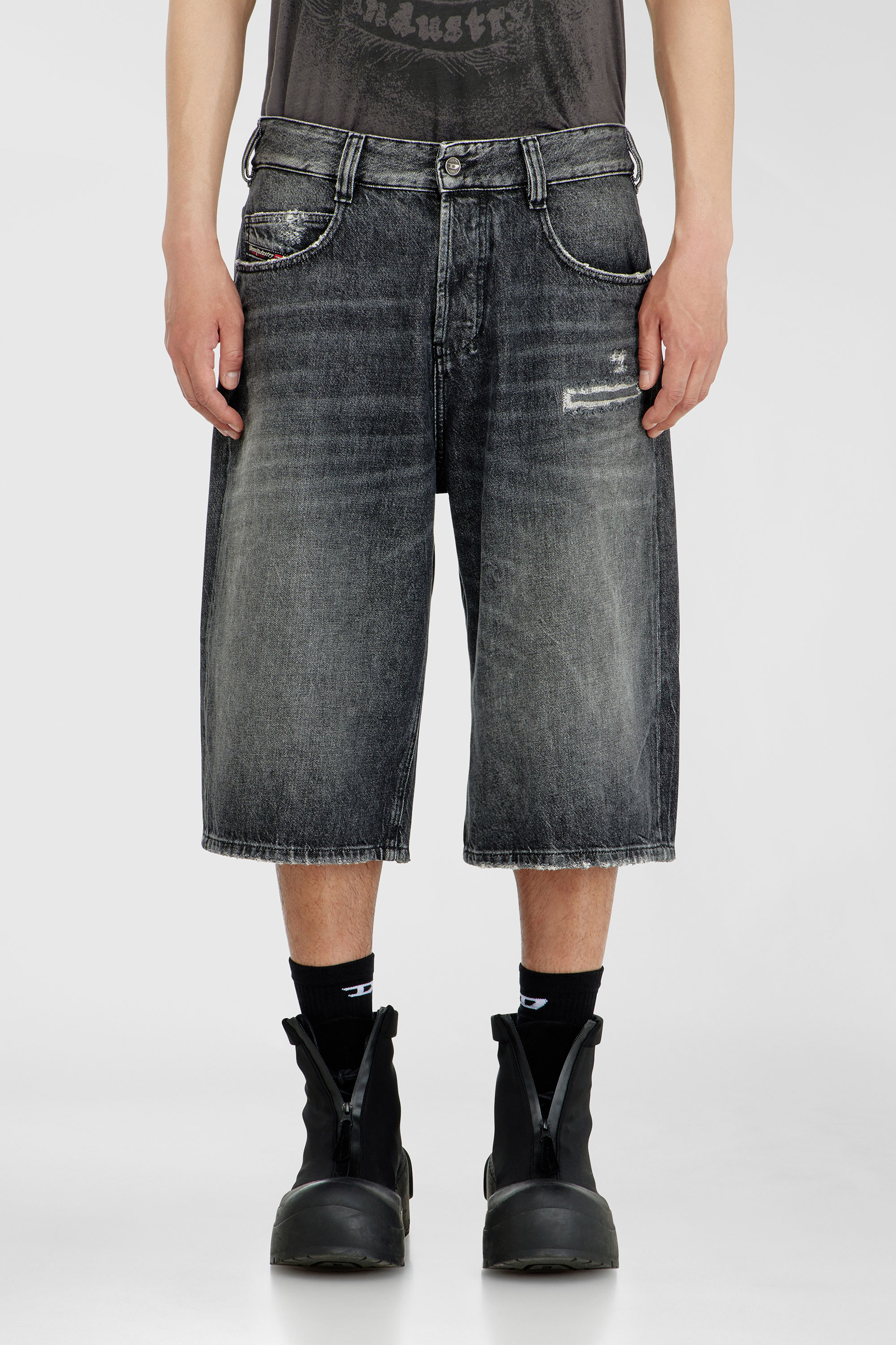 Diesel - D-ENIM-M-SHORT, Unisex's Denim relaxed shorts with abrasions in Dark grey - 3