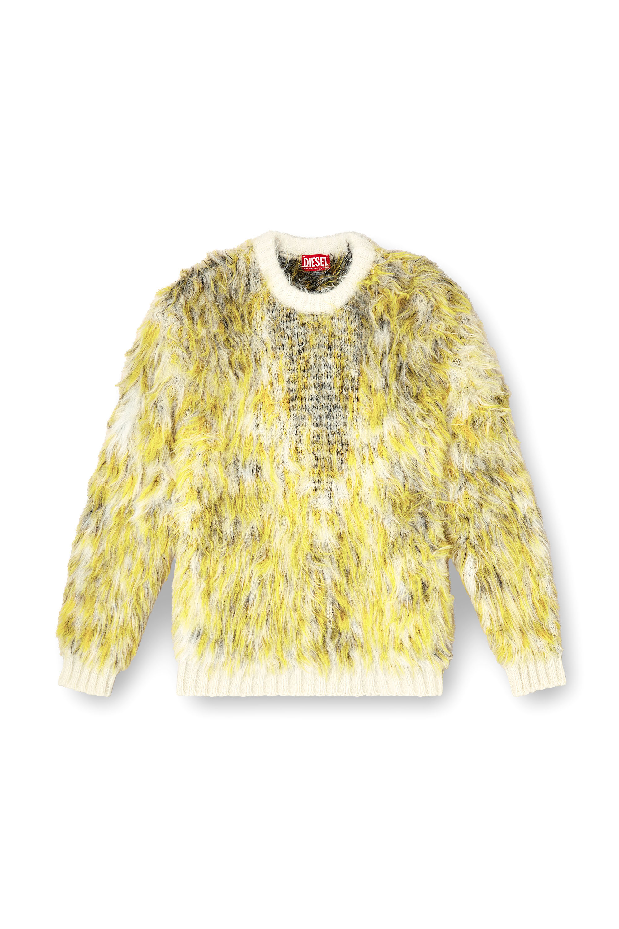 Diesel - K-ALLEN, Man's Jumper in fluffy jacquard knit in White/Yellow - 3