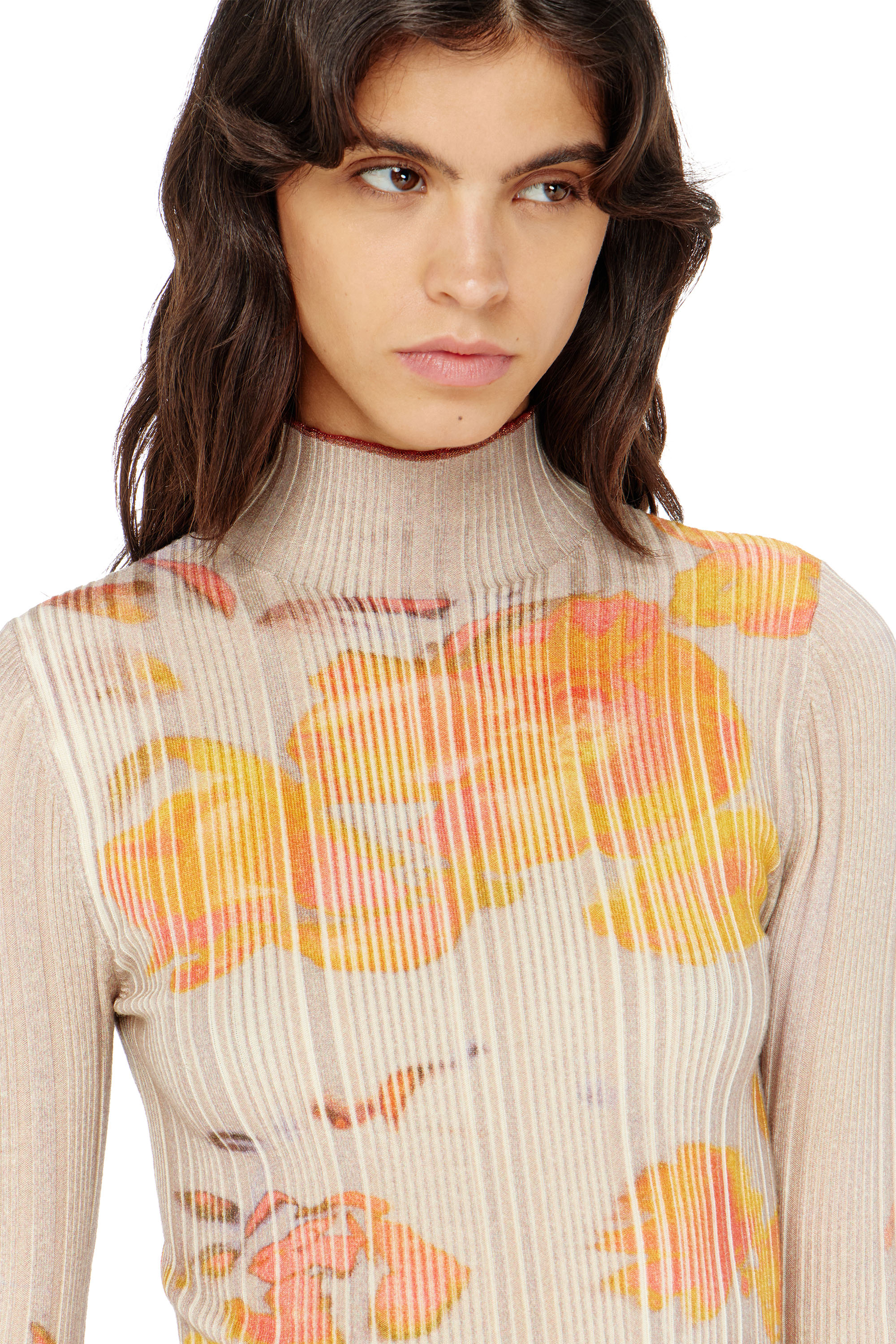 Diesel - M-IORIA, Woman's Ribbed wool turtleneck top with floral print in null - 5