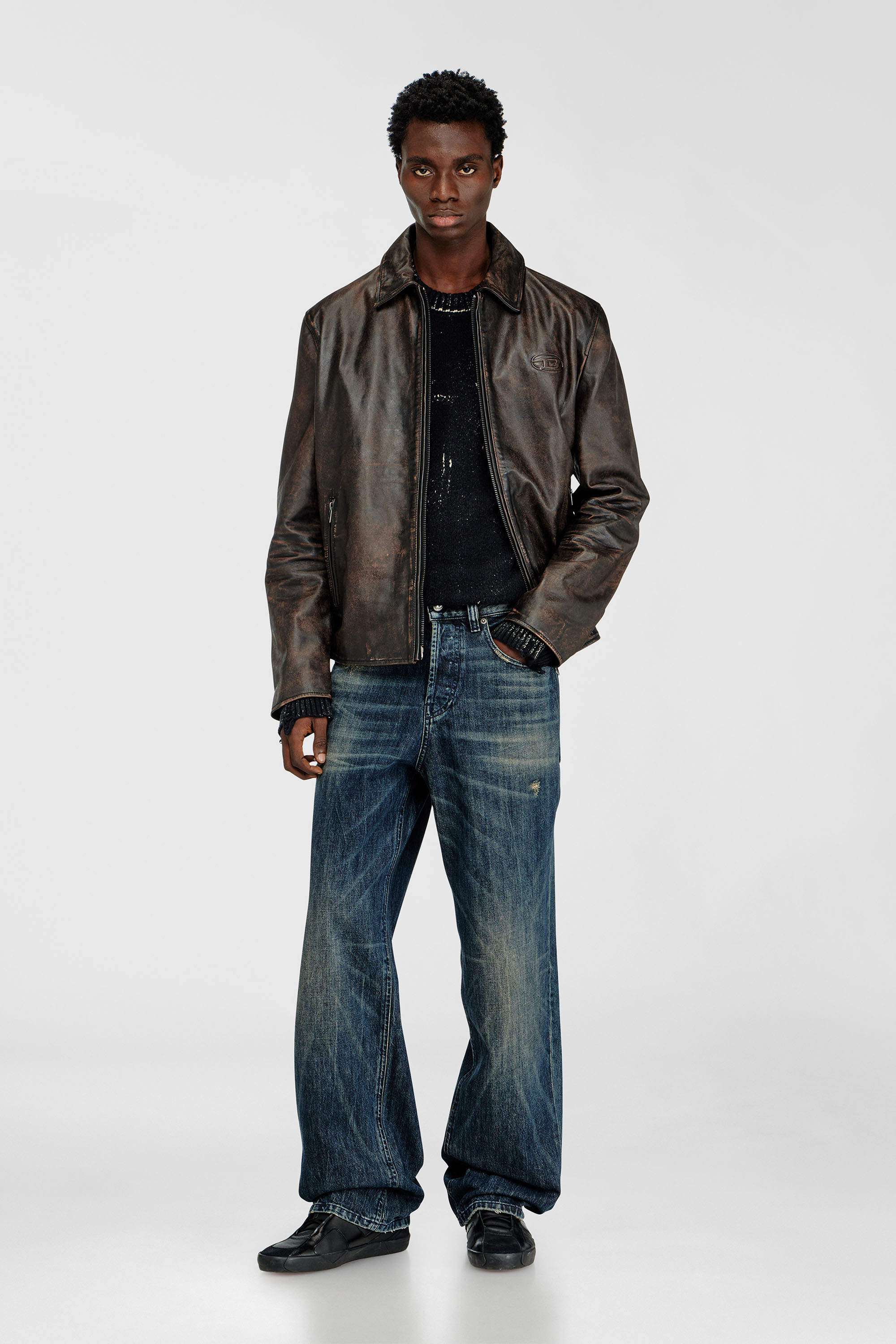 Diesel - L-AMAR-WRD, Man's Coach jacket in treated leather in Brown - 2
