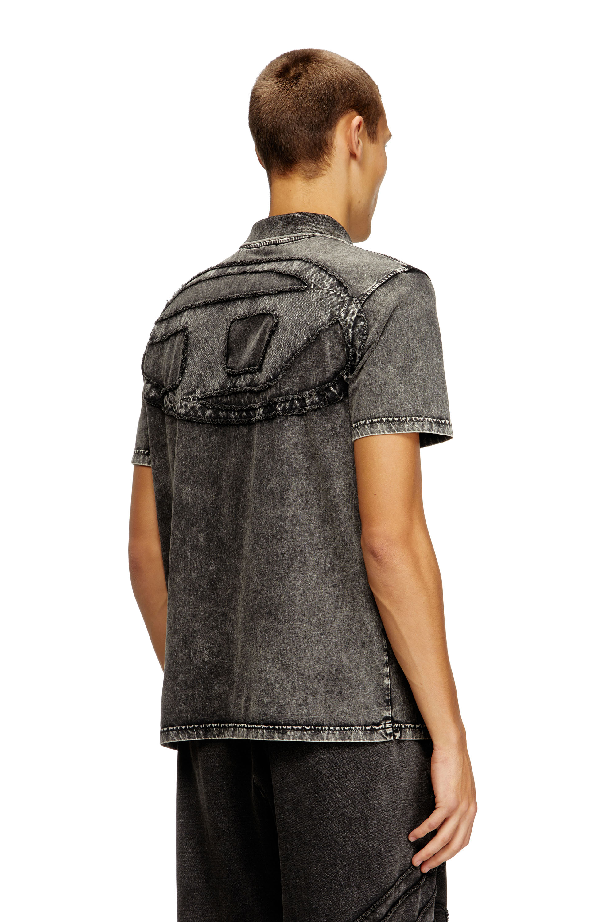Diesel - T-REJUST-NC-DEN, Man's Polo shirt in denim-effect jersey in Dark grey - 3