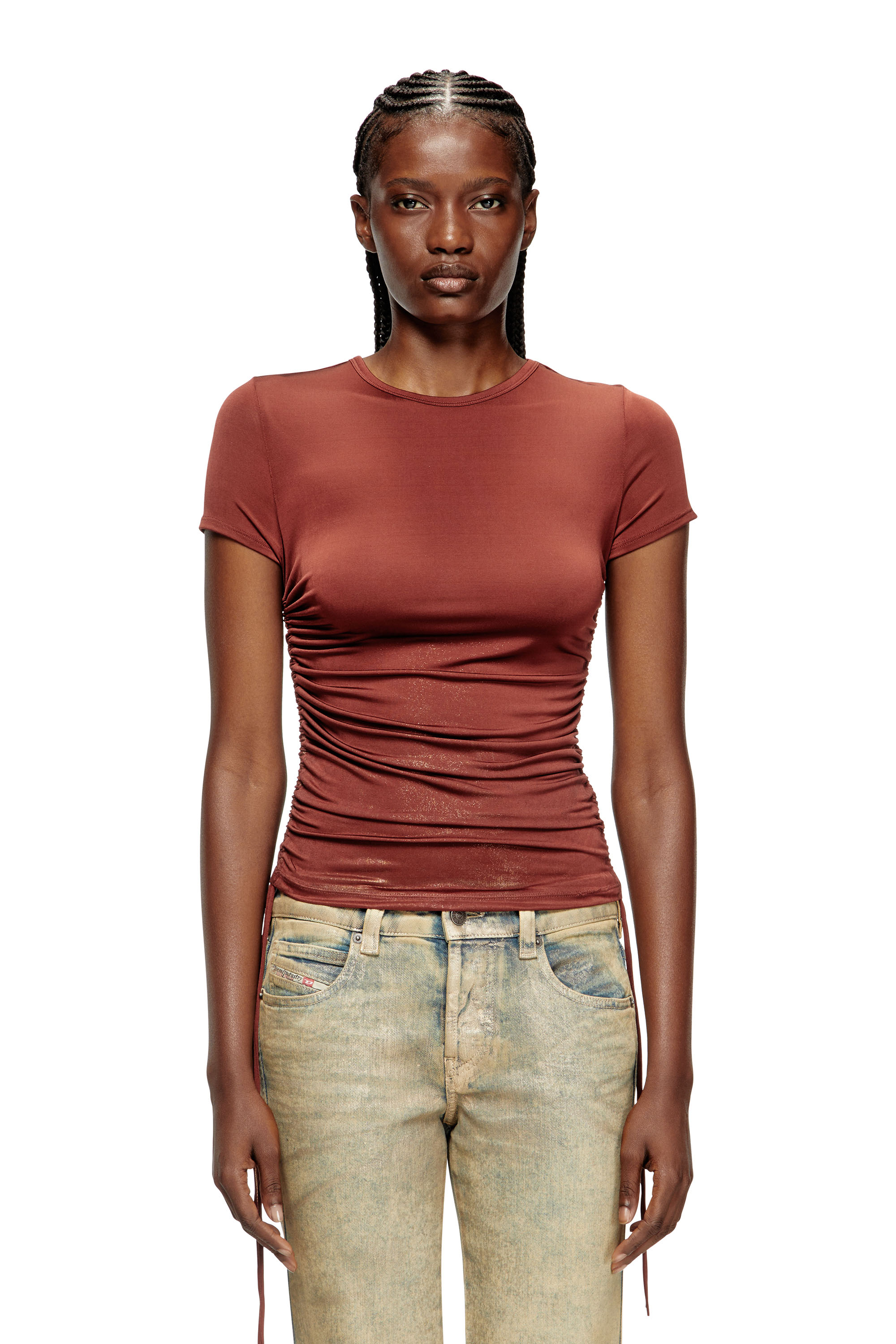 Diesel - T-REY, Woman's Jersey top with drawstring sides in Brown - 1