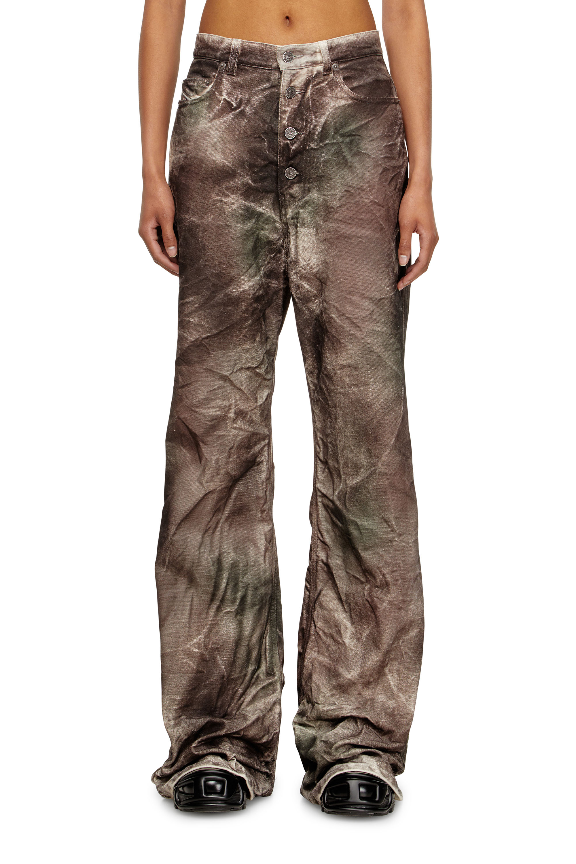 Diesel - P-THUG-PANT, Unisex's Pants in crinkled camo canvas in Brown/Green - 1