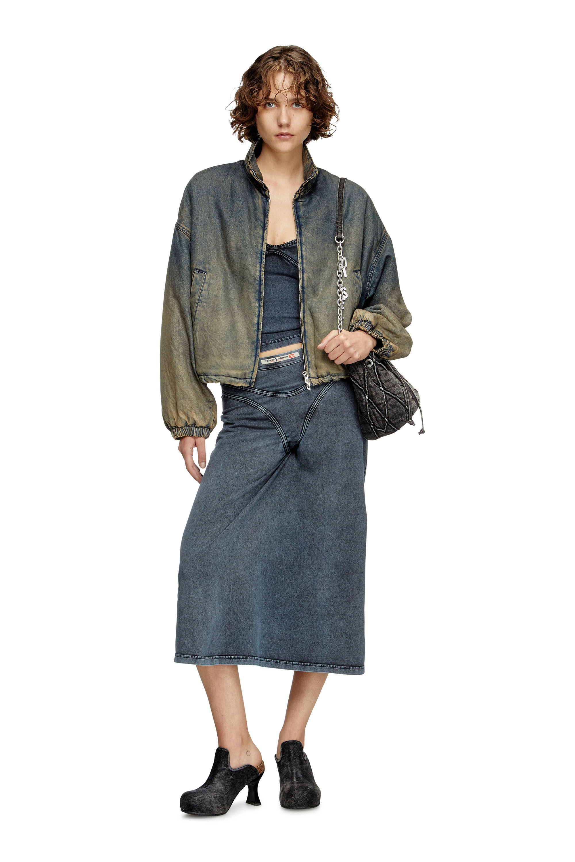 O-ALLINE, Dark Blue Diesel - O-ALLINE, Woman's Midi skirt in denim-look jersey in Dark Blue - 1