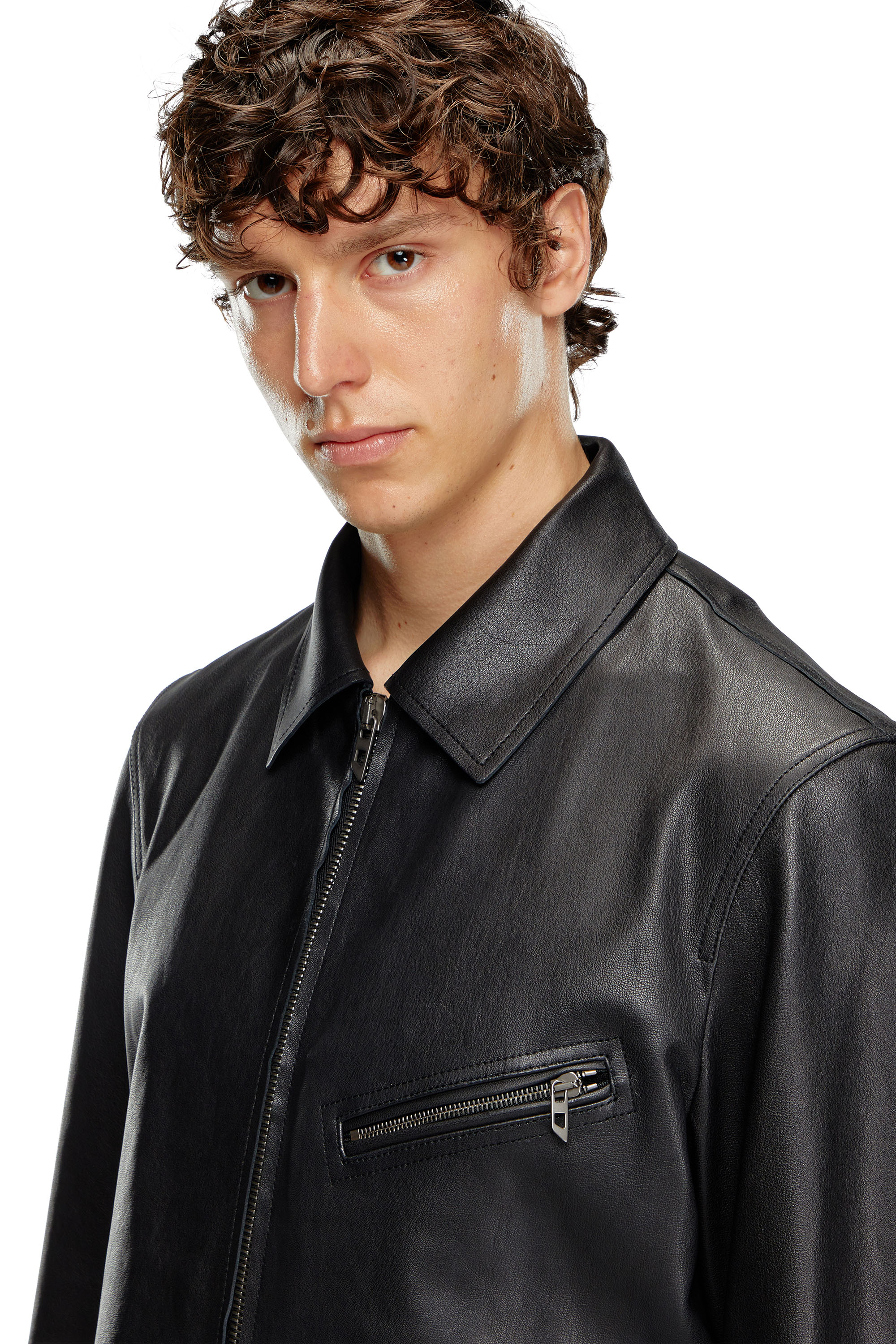 Diesel - L-KORN-A, Man's Leather jacket with embossed Oval D in Black - 5