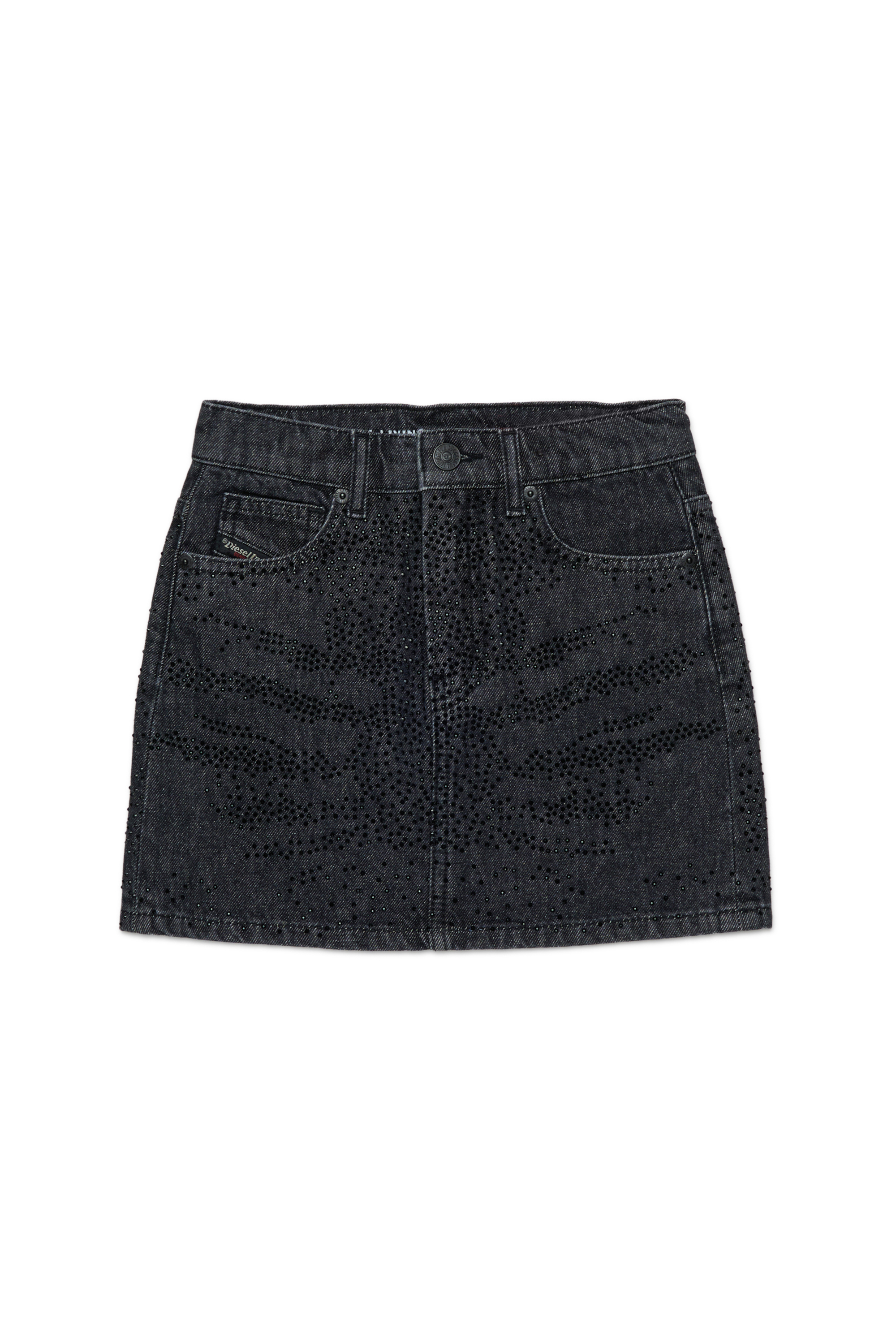 Diesel - GIANNA, Woman's Cotton miniskirt with shiny details in Black/Dark grey - 1