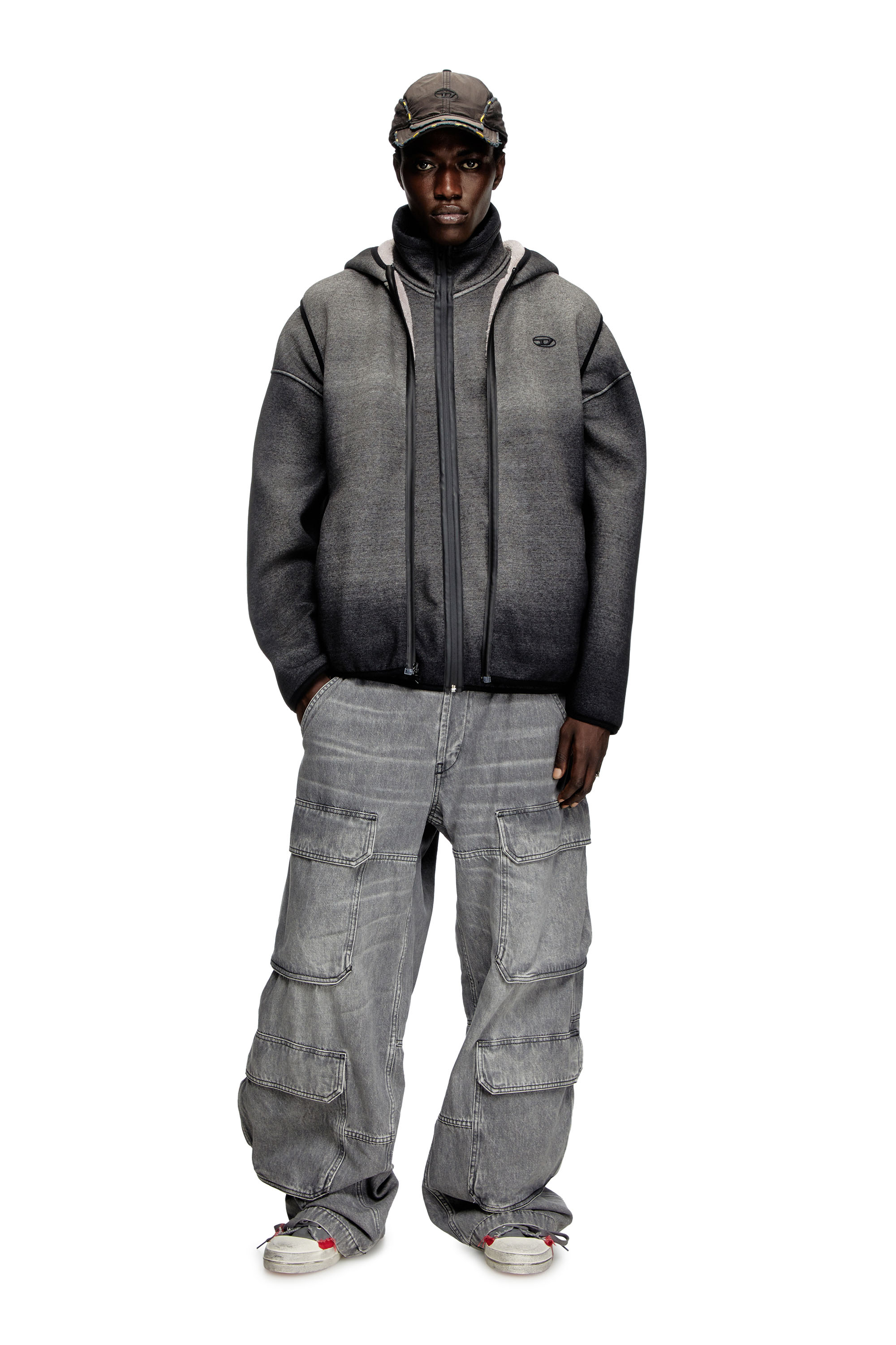 Diesel - S-HAKY, Unisex's Hooded vest in denim-effect jacquard in Black - 1