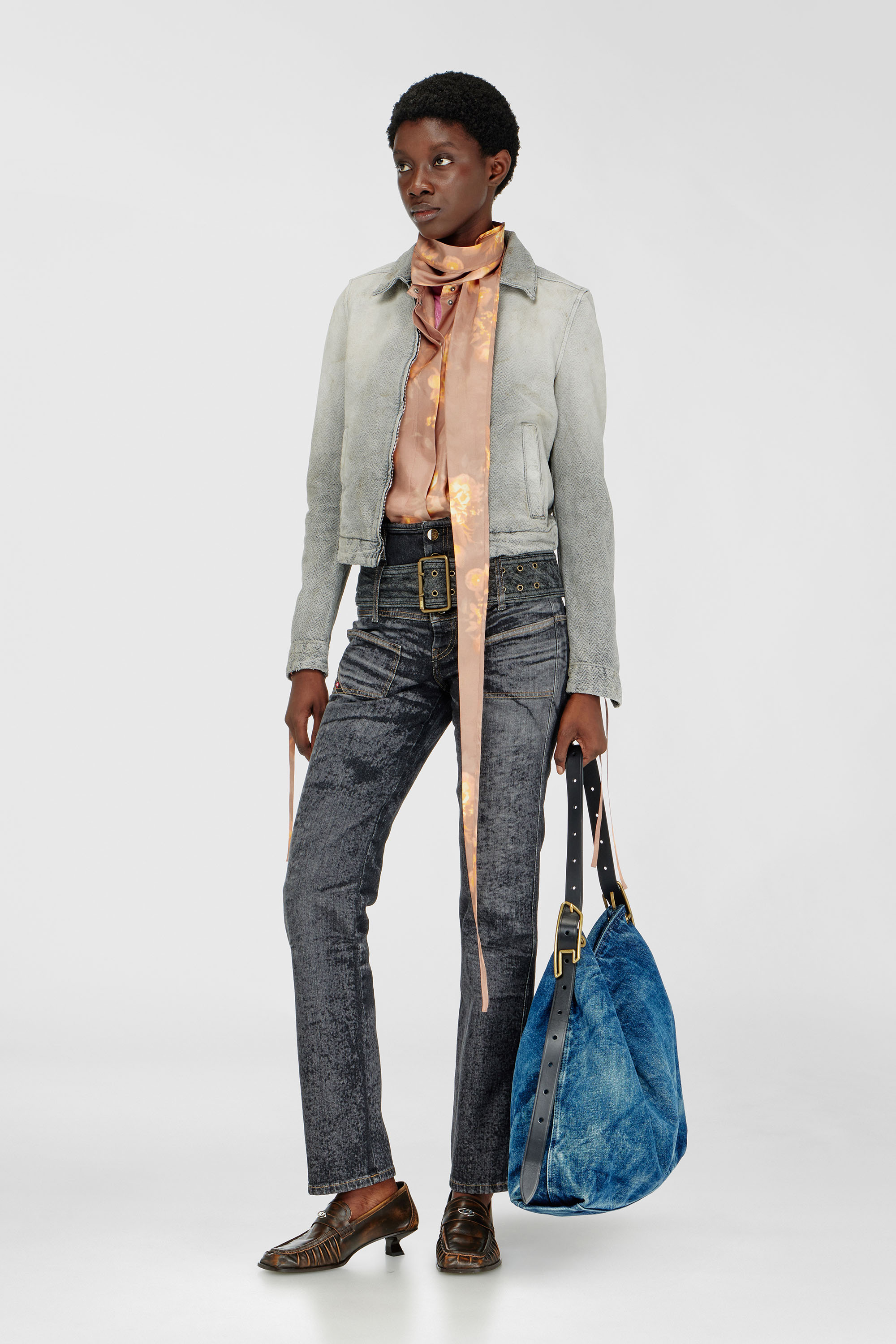 Diesel - DE-CORB, Woman's Jacket in distressed herringbone denim in Light Grey - 1