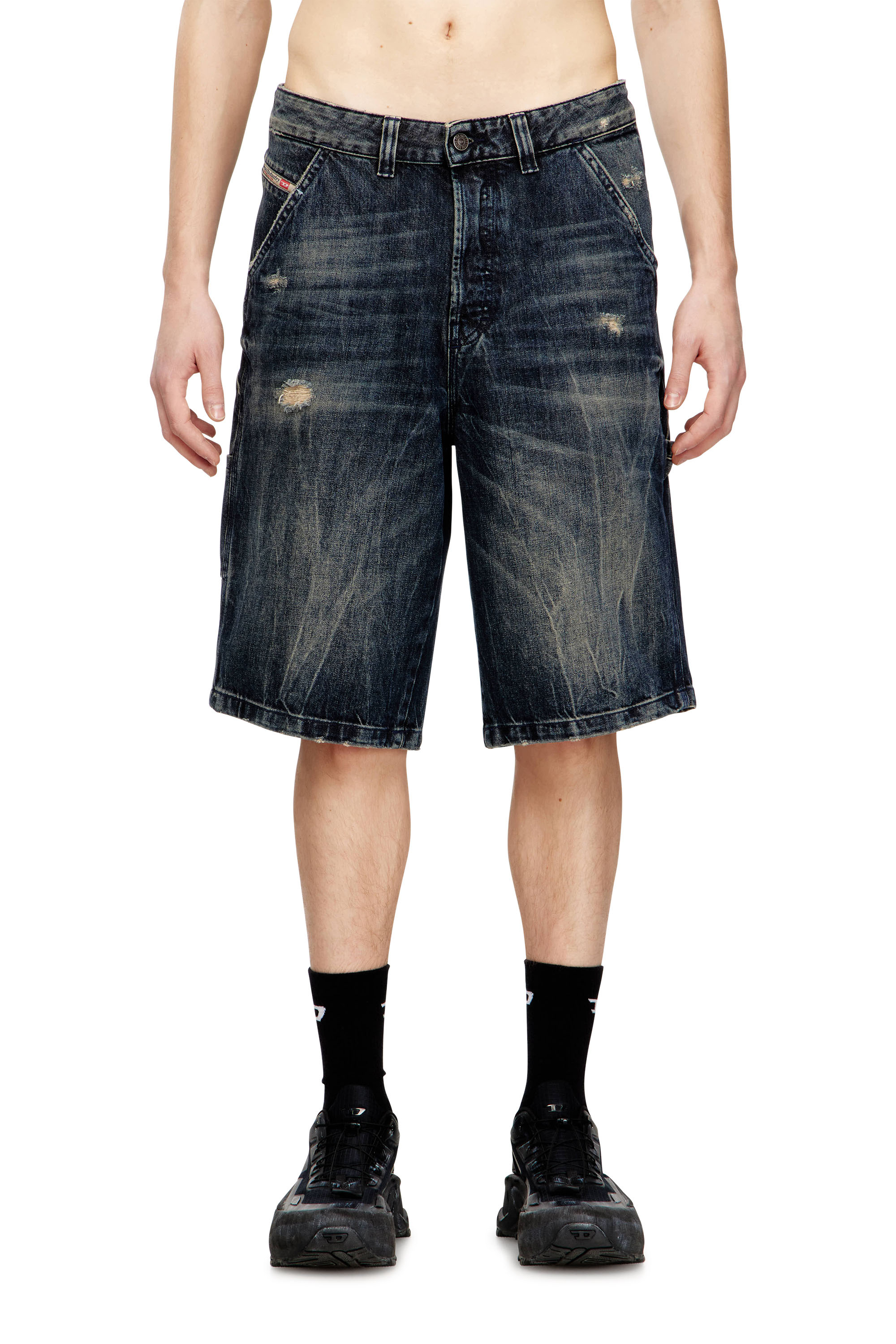 Diesel - D-LIVERY-W-SHORT, Man's Relaxed-fit denim shorts with abrasions in Dark Blue - 3