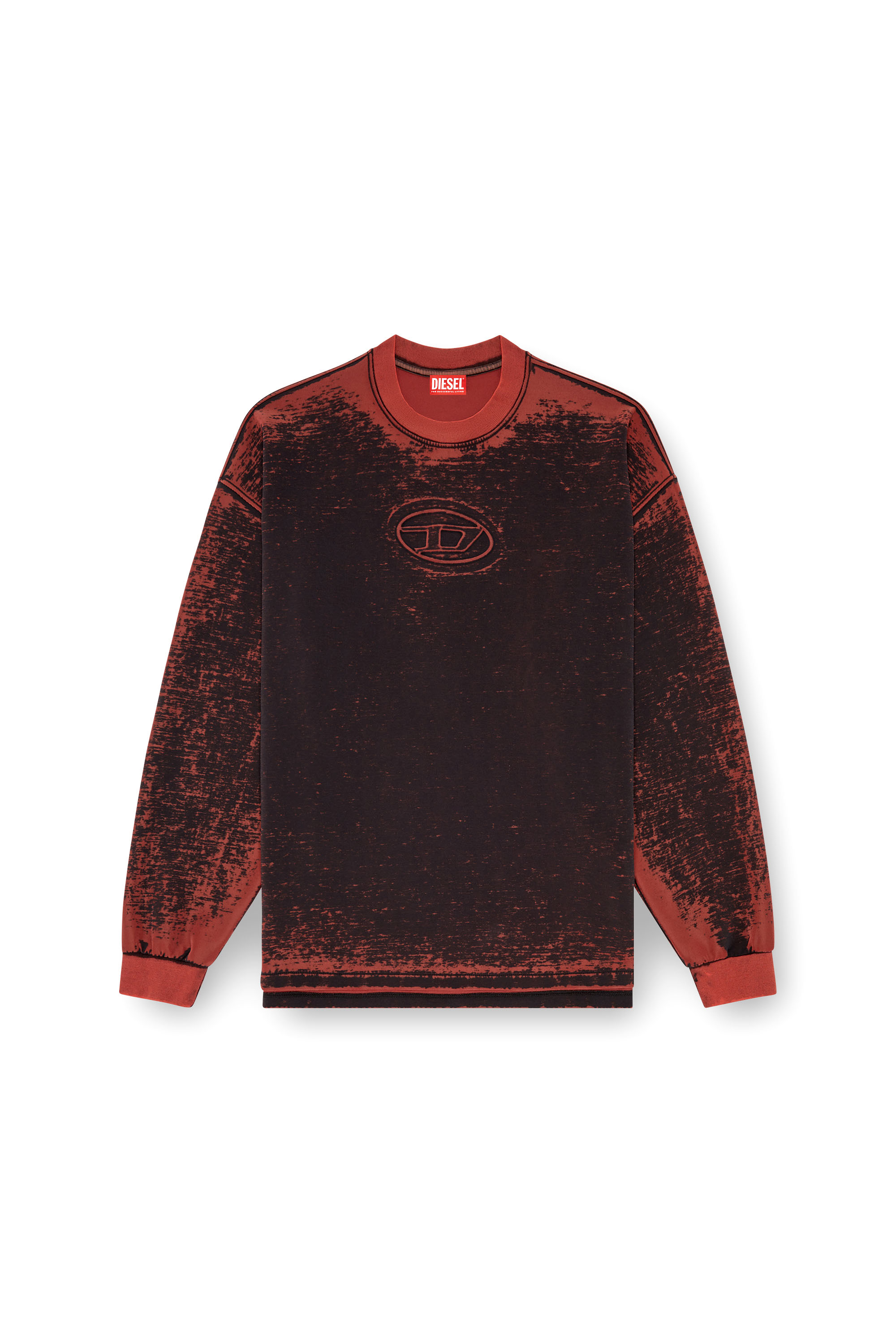 Diesel - S-BAXT-Q1, Man's Burnout sweatshirt with embossed Oval D in Red - 3